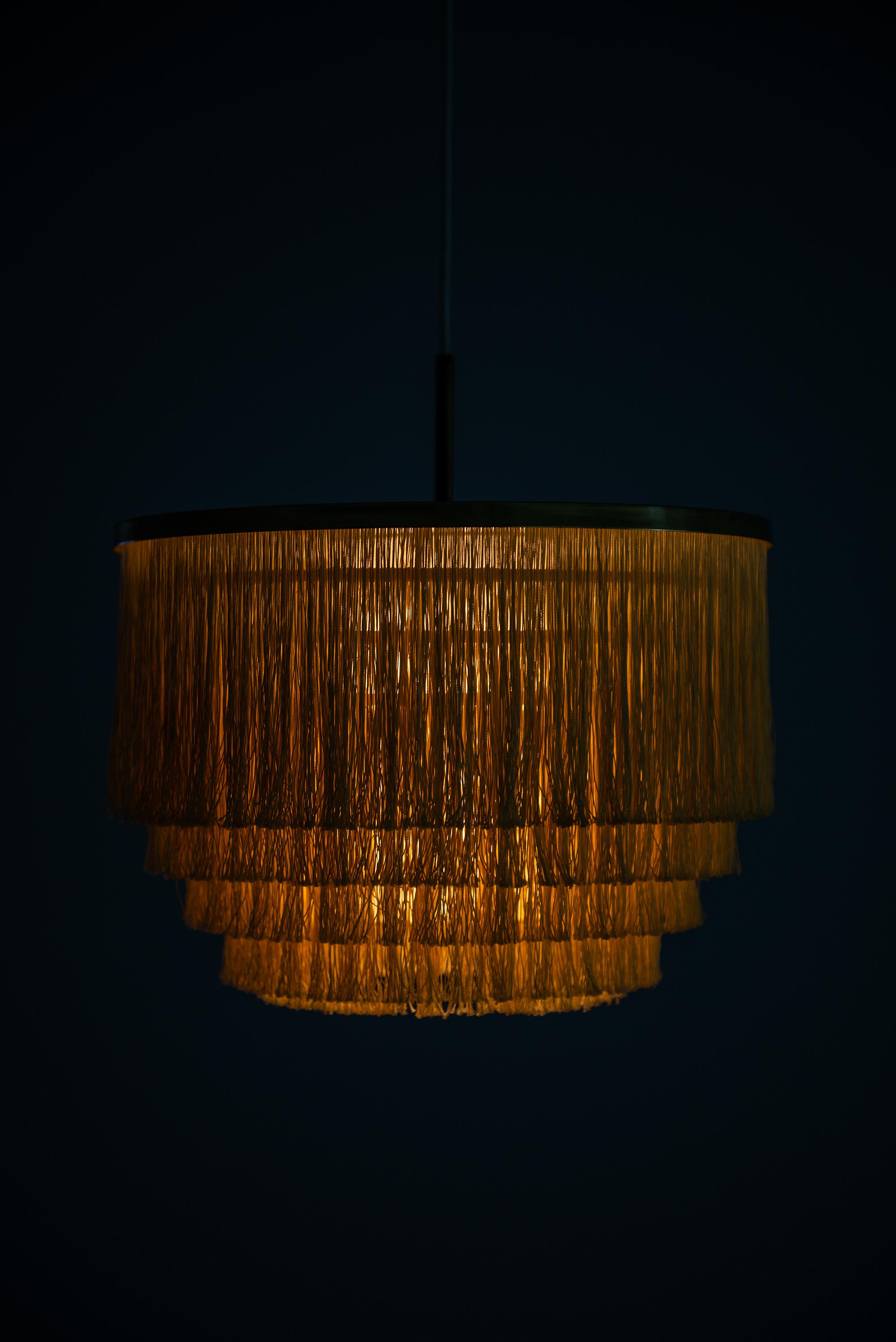 Mid-20th Century Hans-Agne Jakobsson Ceiling Lamp Model T-602 in Brass and Silk Fringes