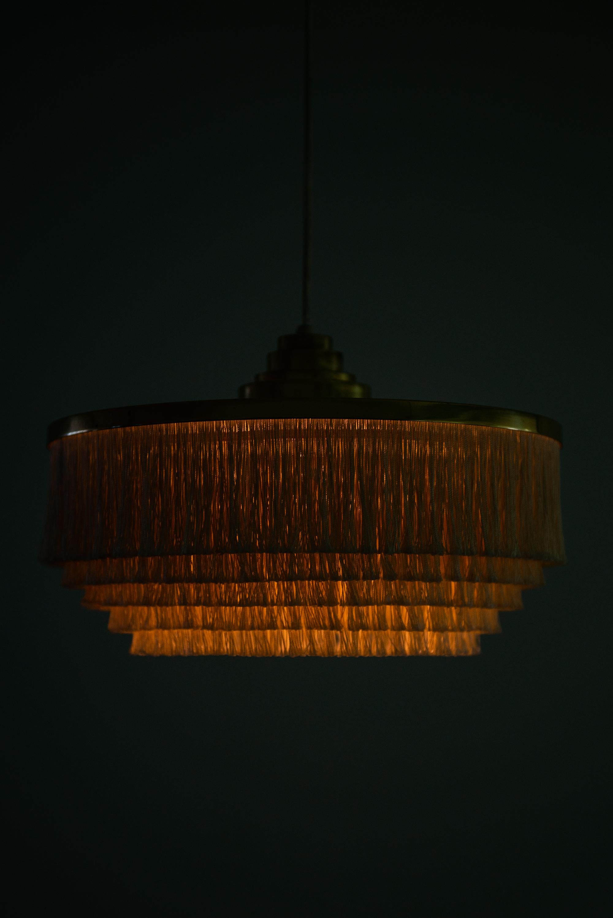 Mid-20th Century Hans-Agne Jakobsson Ceiling Lamp Model T-603 in Brass and Silk Fringes