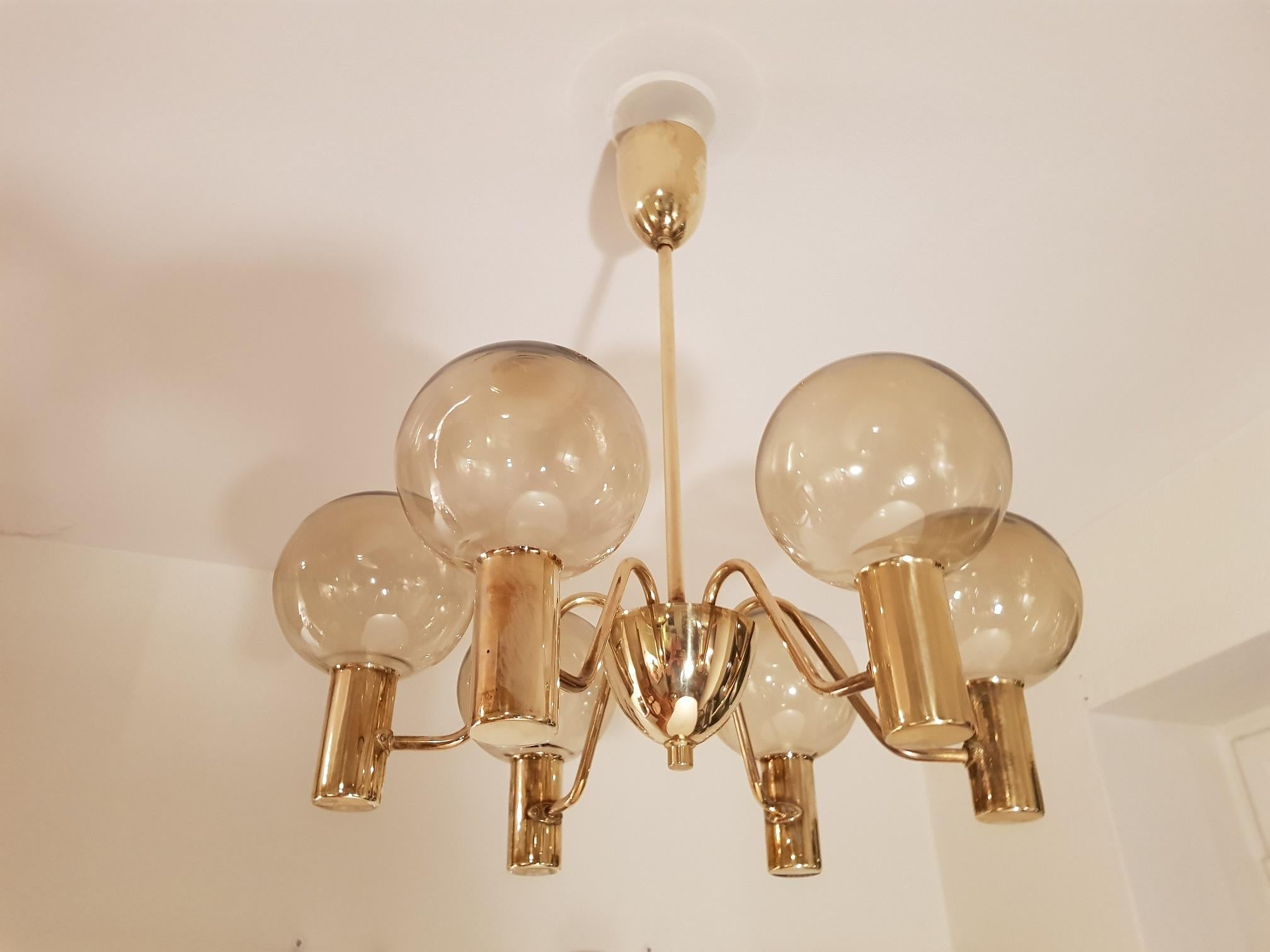 20th Century Hans-Agne Jakobsson Ceiling Lamp Model T372/6 Markaryd Sweden For Sale