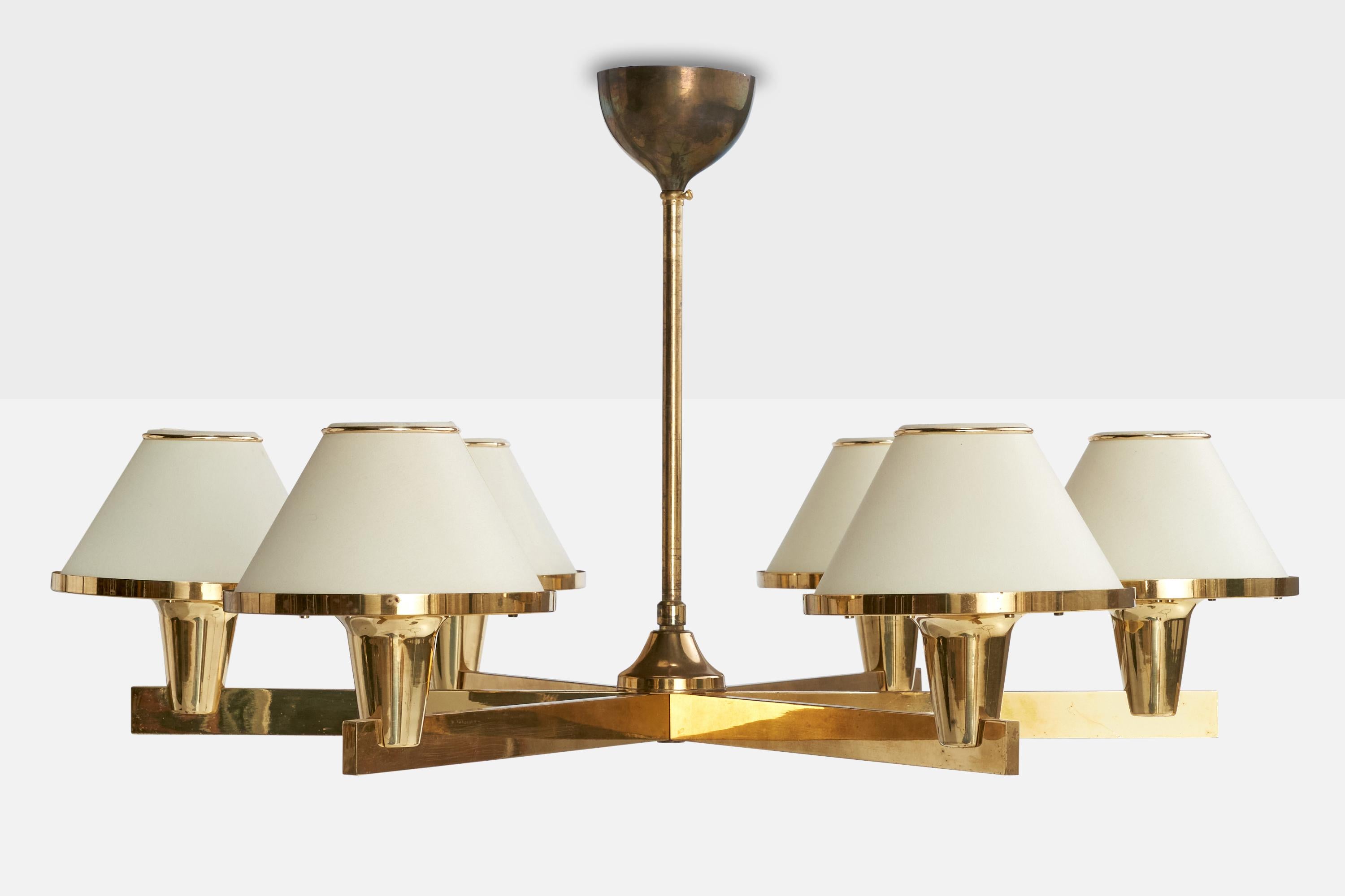 Swedish Hans-Agne Jakobsson, Chandelier, Brass, Fabric, Acrylic, Sweden, 1960s For Sale