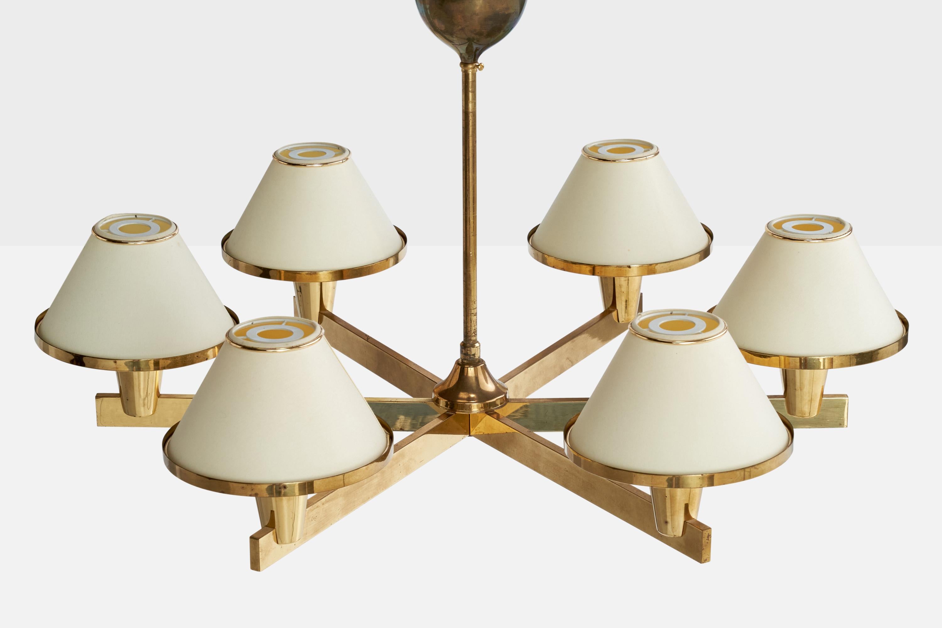 Hans-Agne Jakobsson, Chandelier, Brass, Fabric, Acrylic, Sweden, 1960s In Good Condition For Sale In High Point, NC
