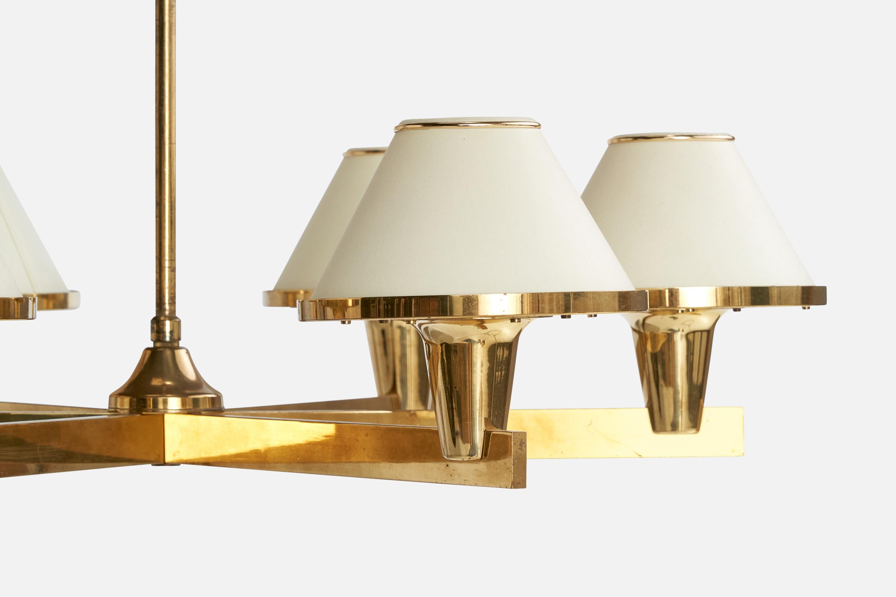 Mid-20th Century Hans-Agne Jakobsson, Chandelier, Brass, Fabric, Acrylic, Sweden, 1960s For Sale