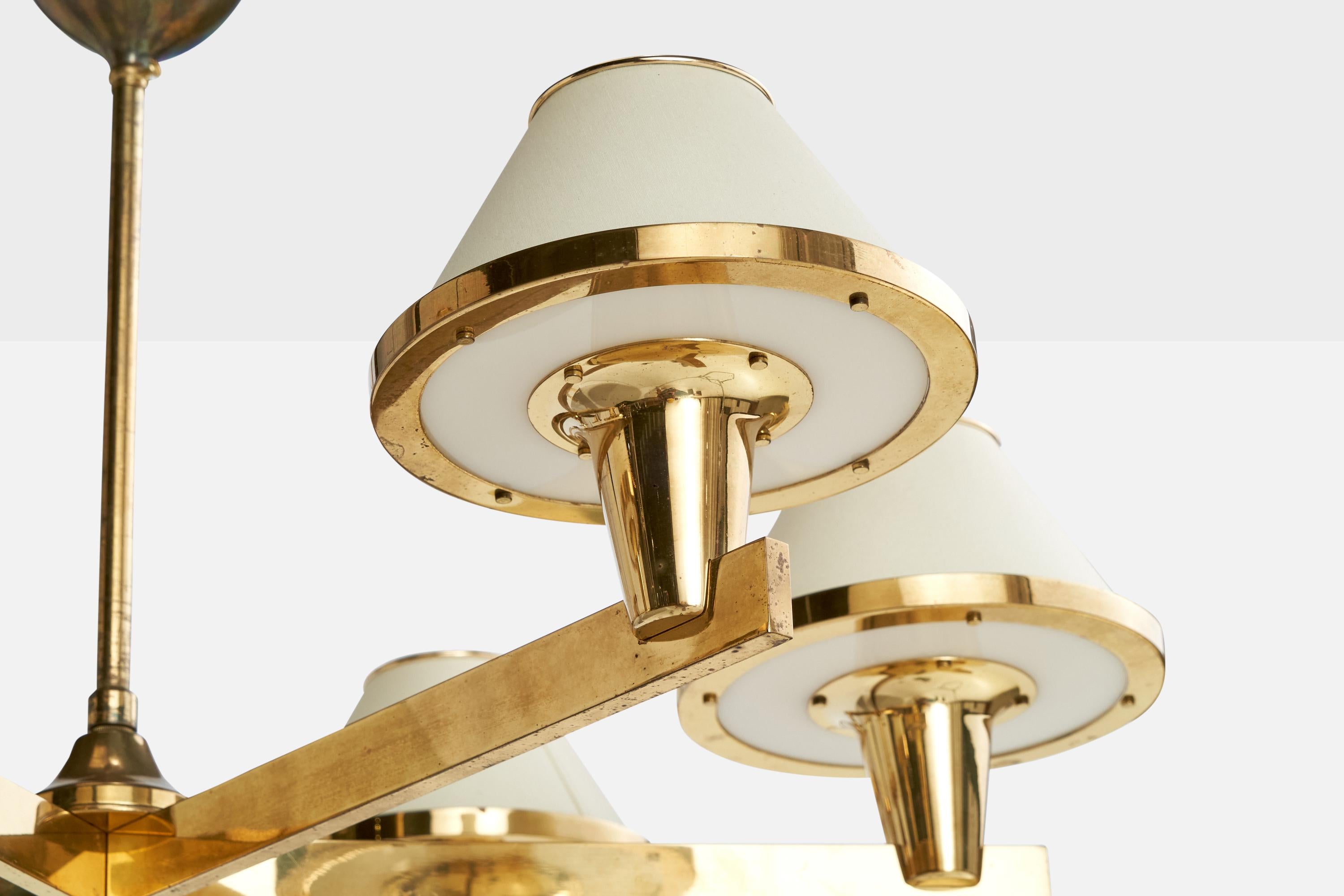 Hans-Agne Jakobsson, Chandelier, Brass, Fabric, Acrylic, Sweden, 1960s For Sale 1