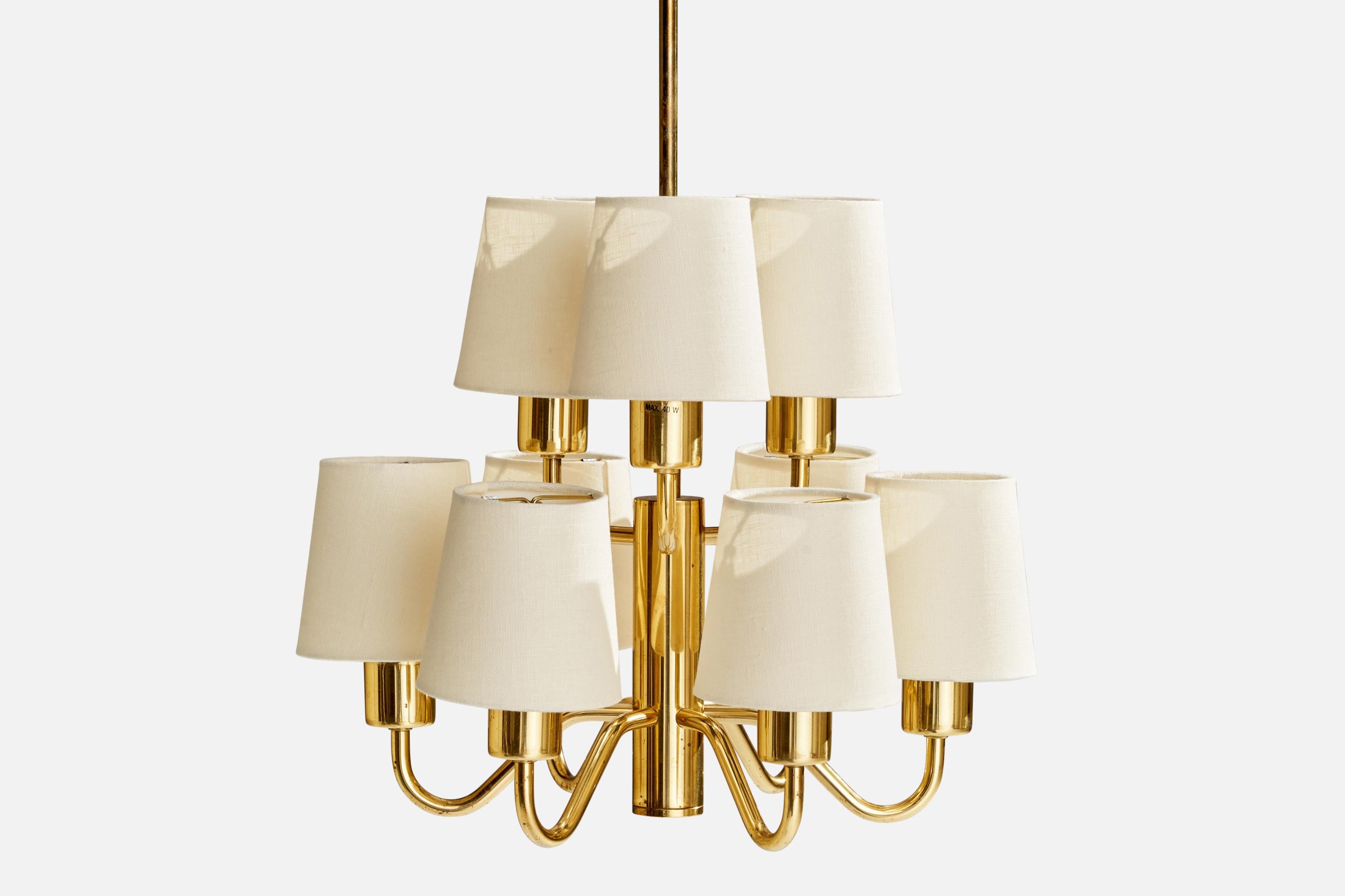 Hans Agne Jakobsson, Chandelier, Brass, Fabric, Sweden, 1960s In Good Condition For Sale In High Point, NC