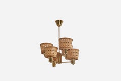 Hans-Agne Jakobsson, Chandelier, Brass, Rattan, Sweden, 1960s