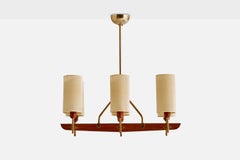 Hans-Agne Jakobsson, Chandelier, Brass, Teak, Fabric, Sweden, 1950s