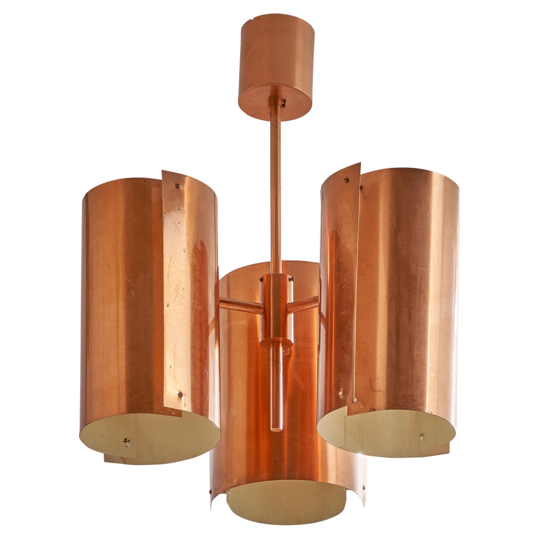 Lustre de Hans Agne Jakobsson, cuivre, Suède, années 1960