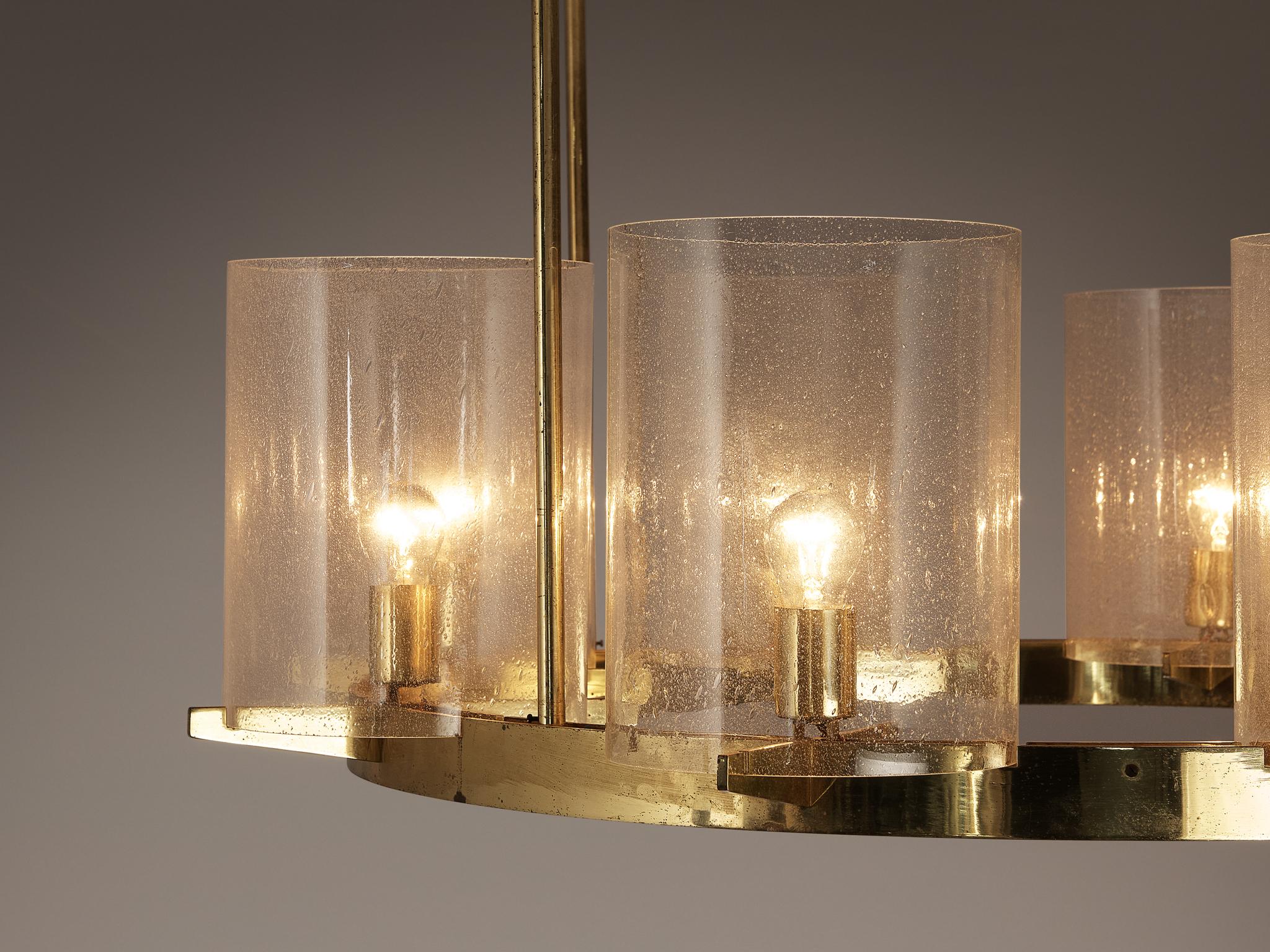 Mid-20th Century Hans-Agne Jakobsson Chandelier in Brass and Blown Glass