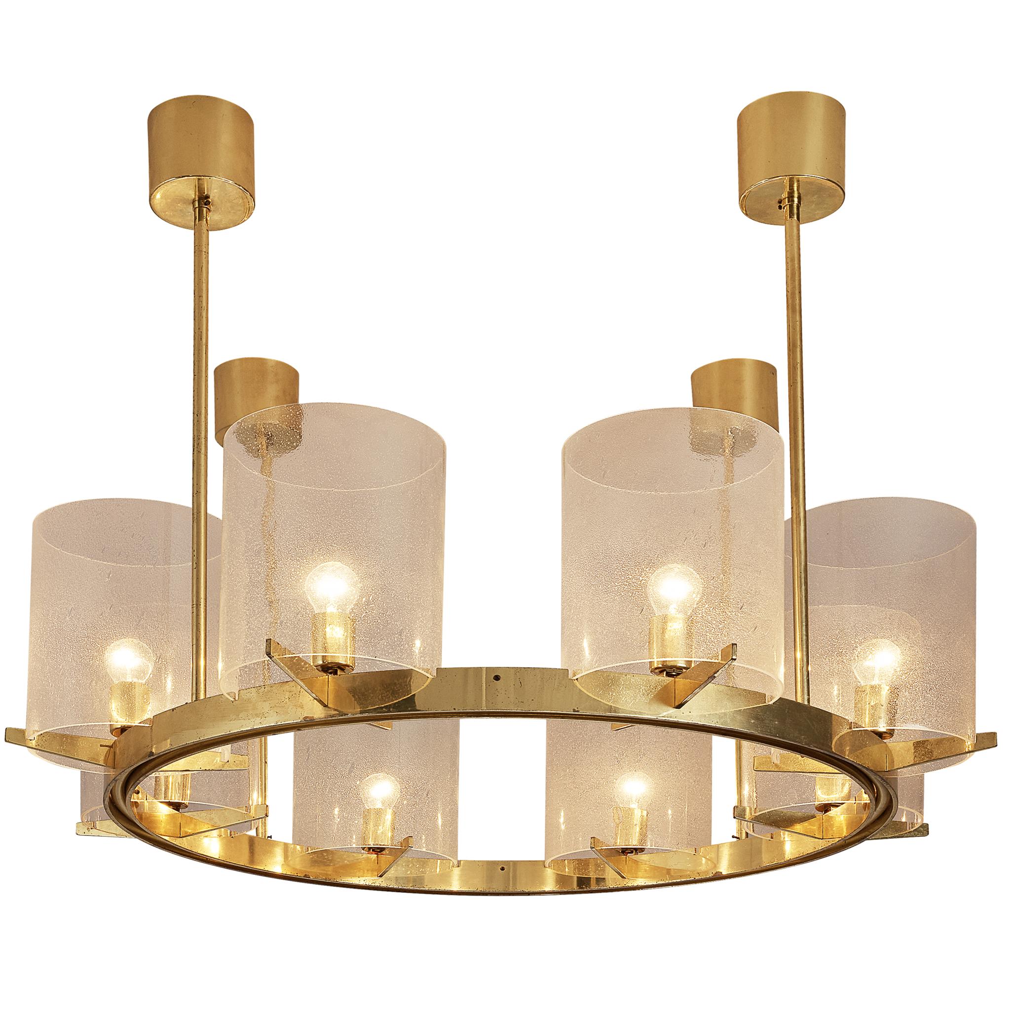 Lampadario Hans-Agne Jakobsson in ottone e vetro soffiato
