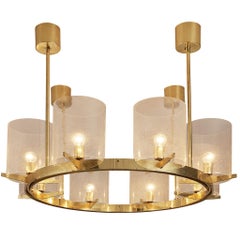 Hans-Agne Jakobsson Chandelier in Brass and Blown Glass