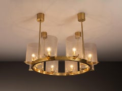 Hans-Agne Jakobsson Chandelier in Brass and Blown Glass
