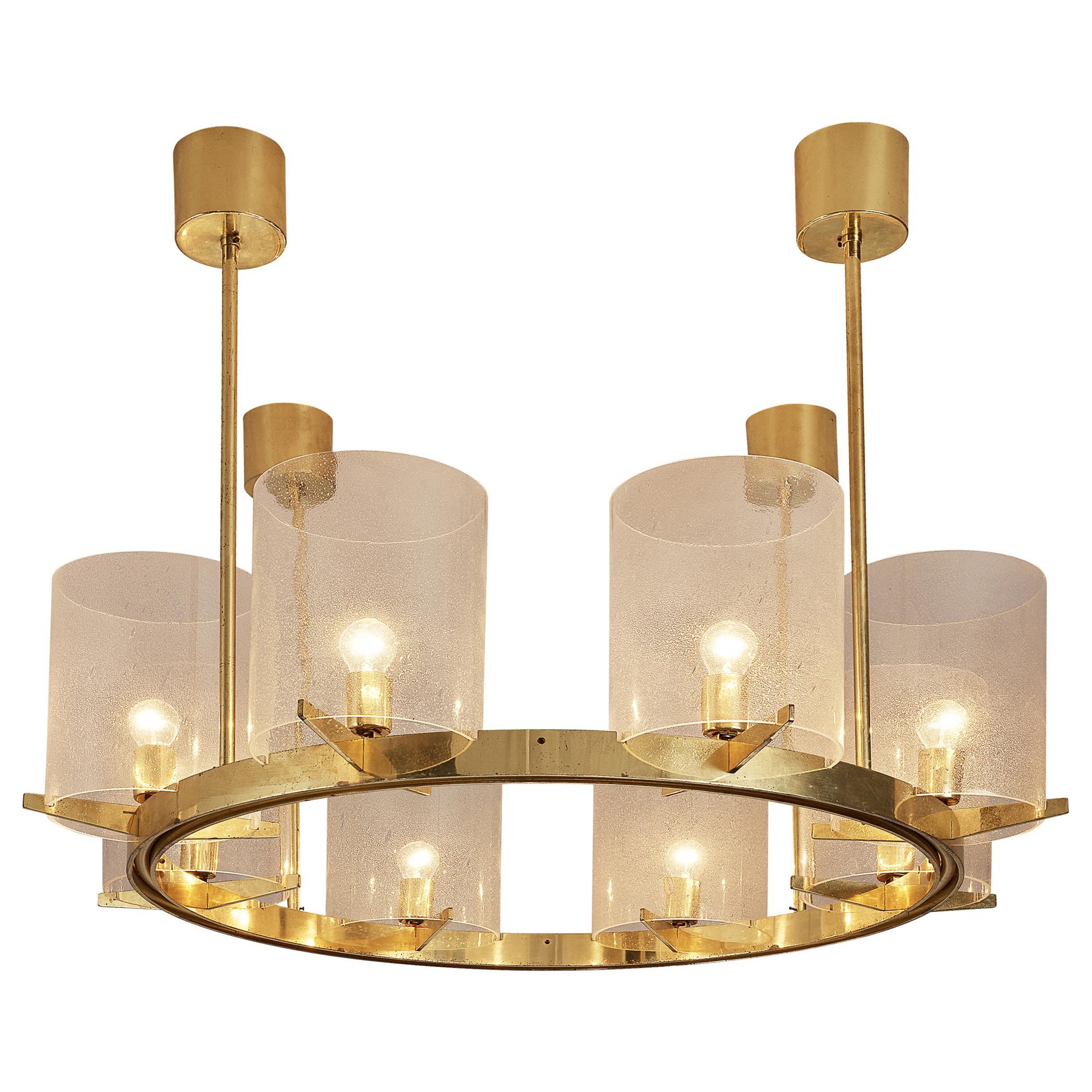 Hans-Agne Jakobsson Chandelier in Brass and Blown Glass