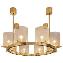 Hans-Agne Jakobsson Chandelier in Brass and Blown Glass