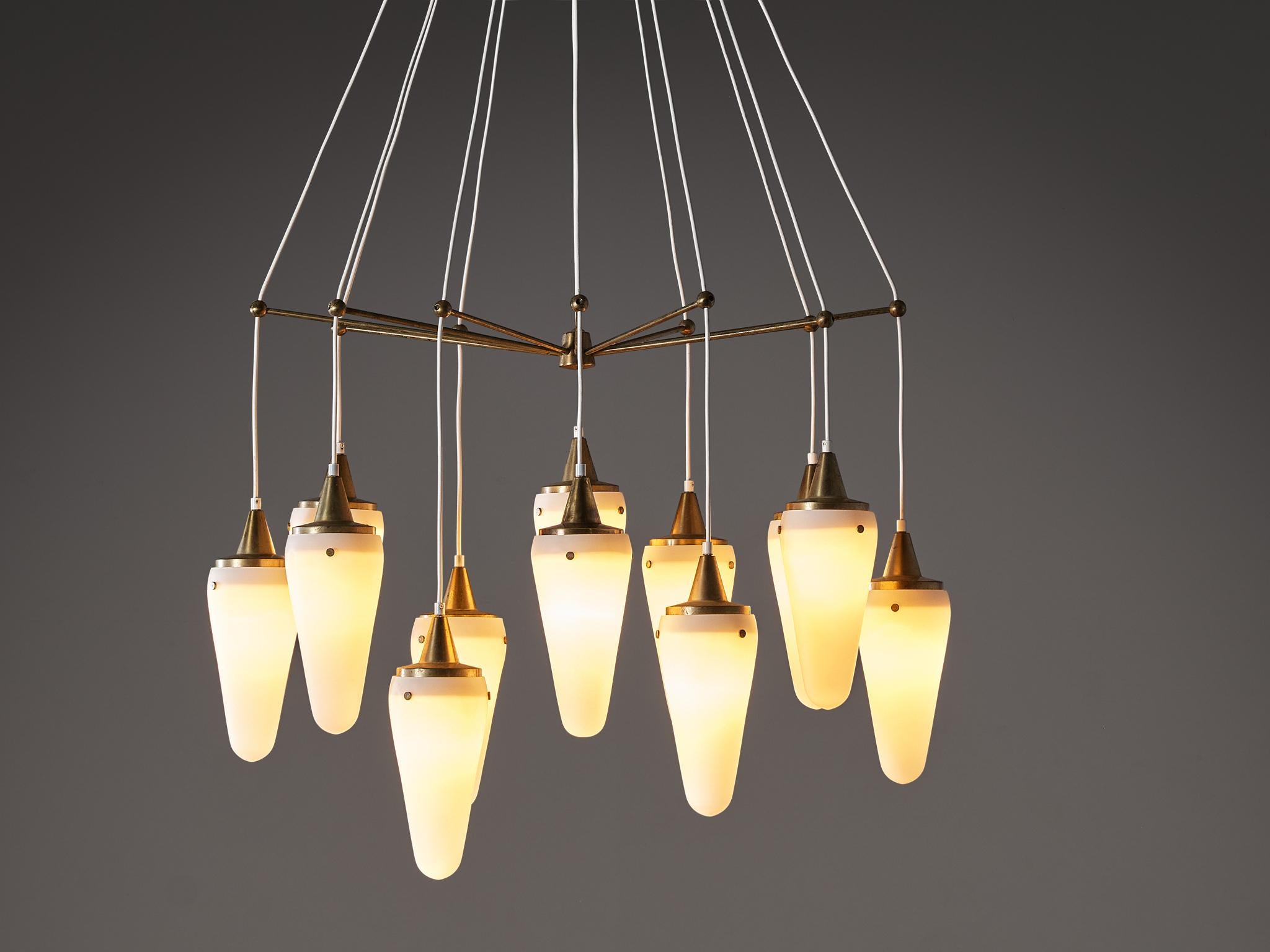 Hans-Agne Jakobsson Chandelier in Brass and White Opaque Glass  For Sale 4
