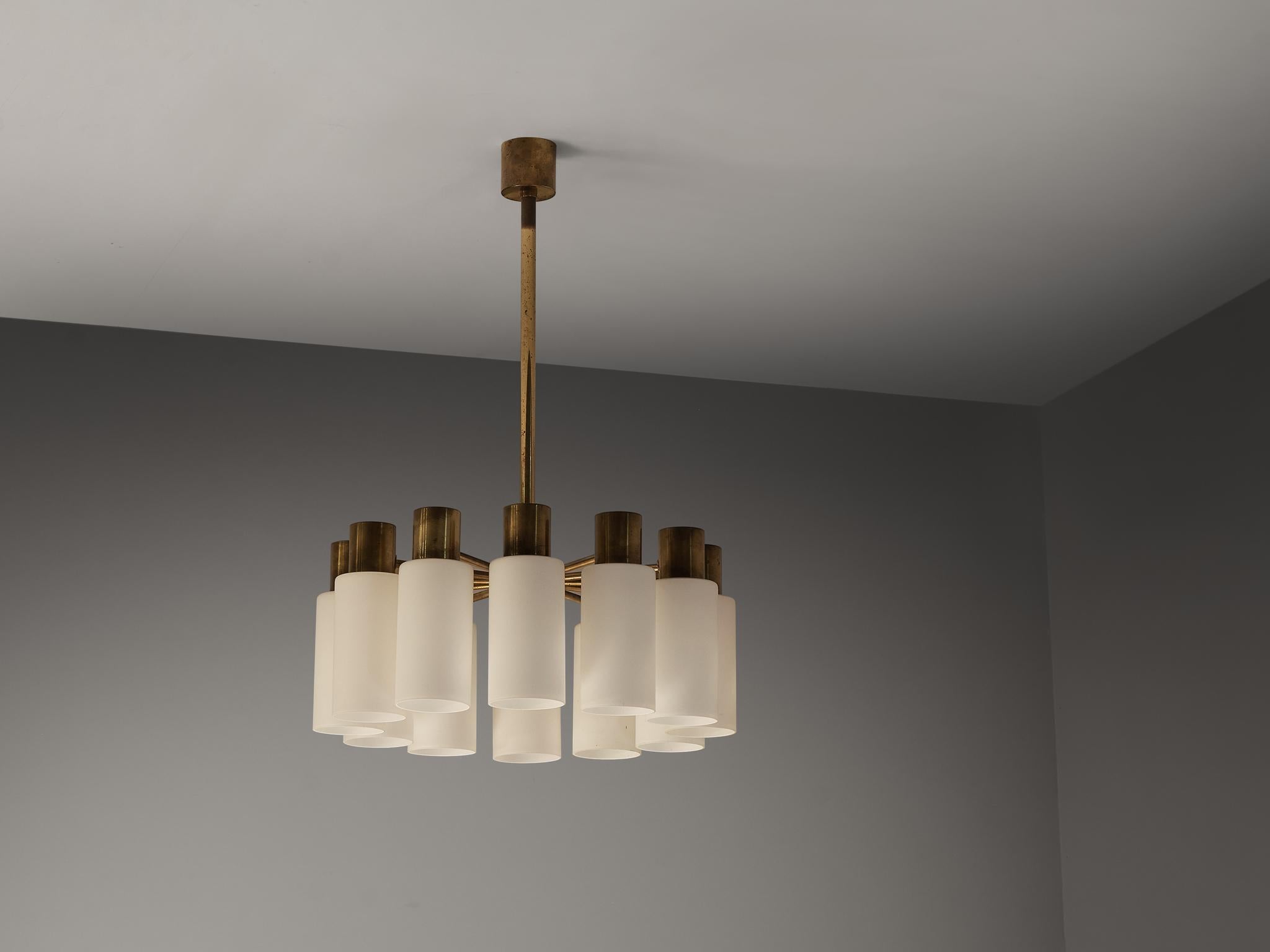 Hans-Agne Jakobsson Chandelier in Brass and White Opaque Glass 4
