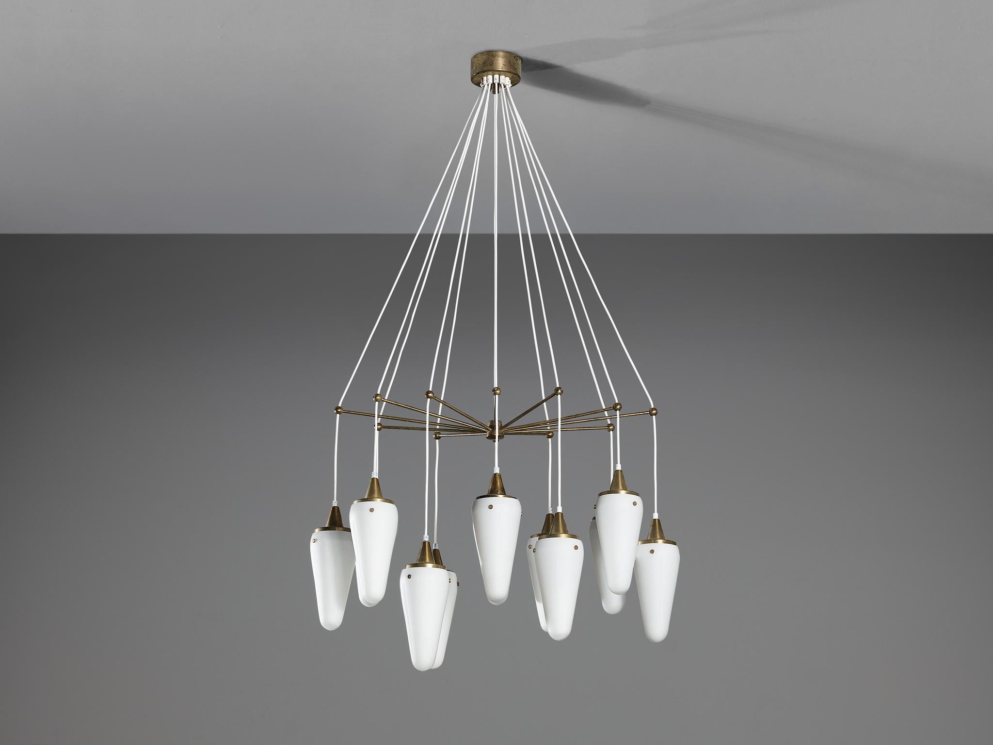 Hans-Agne Jakobsson Chandelier in Brass and White Opaque Glass  For Sale 6