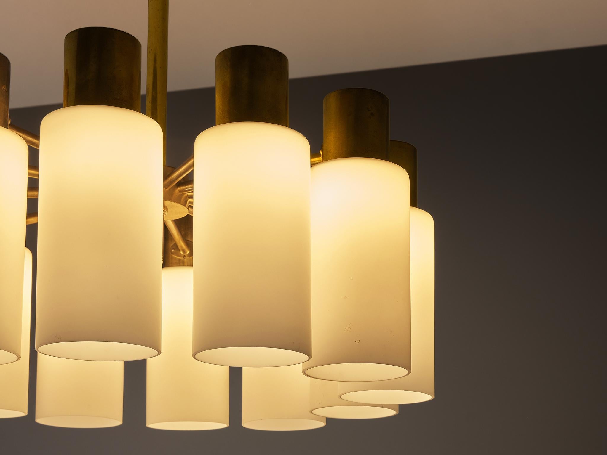 Hans-Agne Jakobsson Chandelier in Brass and White Opaque Glass In Good Condition In Waalwijk, NL