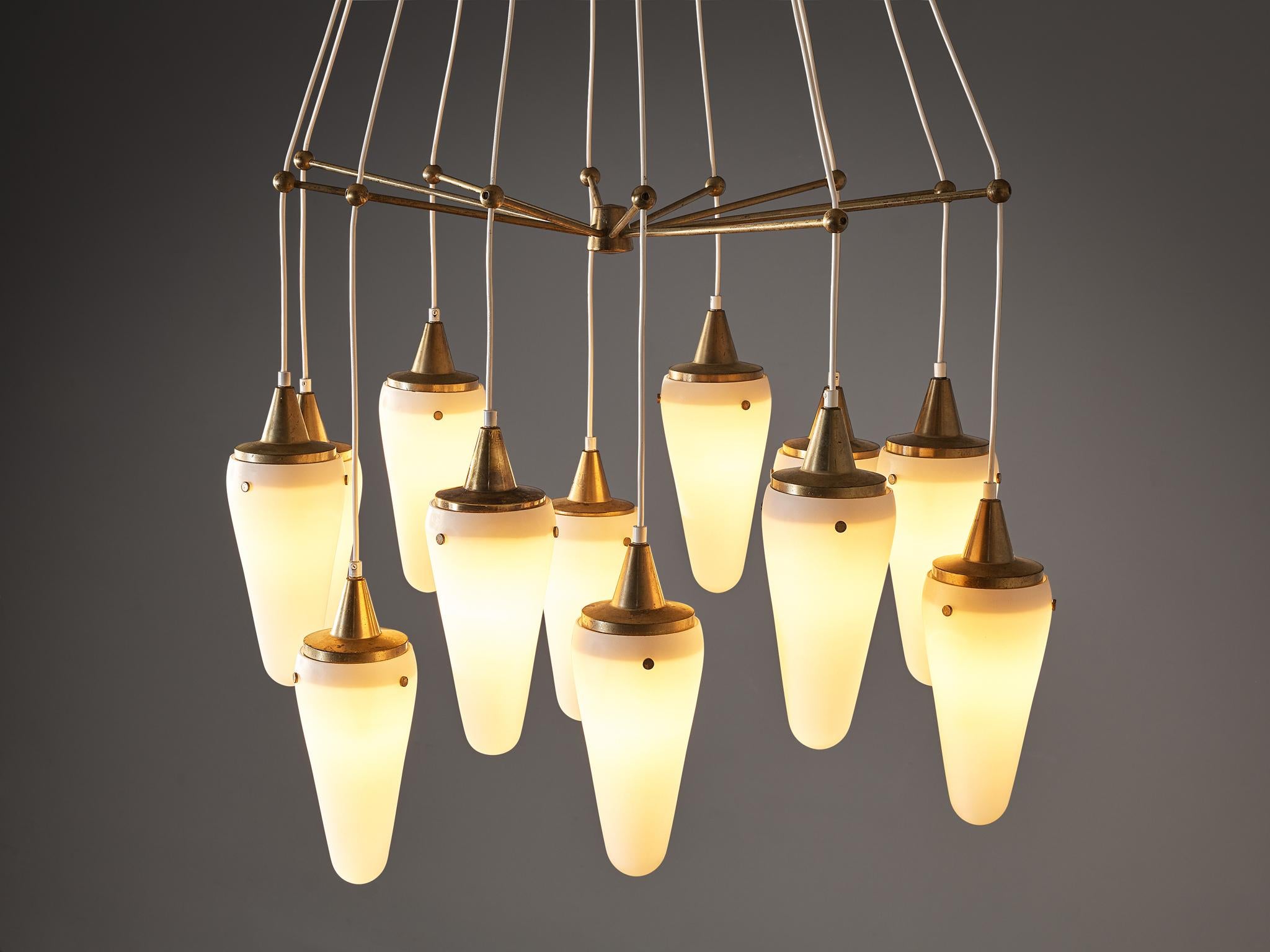 20th Century Hans-Agne Jakobsson Chandelier in Brass and White Opaque Glass  For Sale