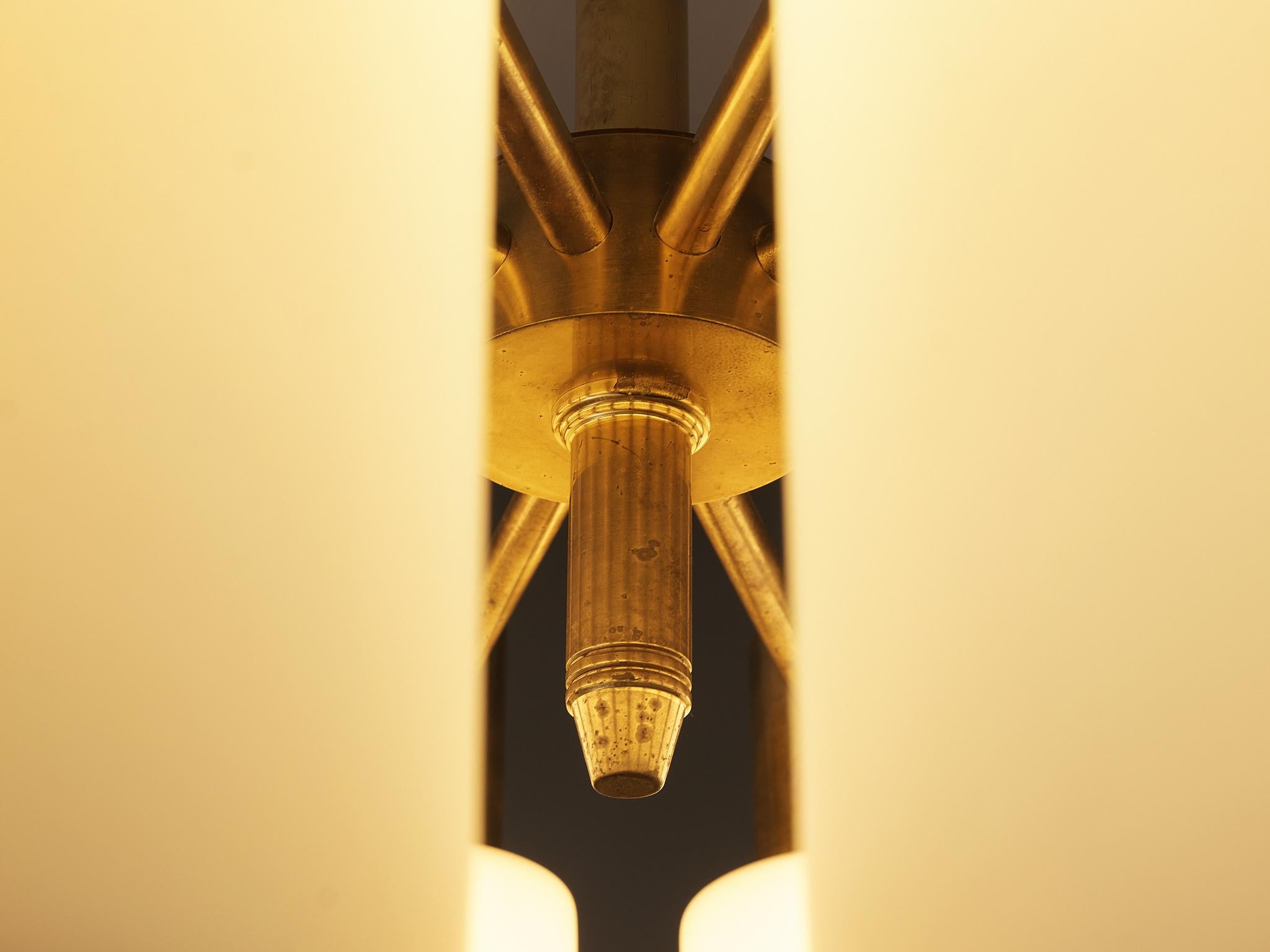 Mid-20th Century Hans-Agne Jakobsson Chandelier in Brass and White Opaque Glass