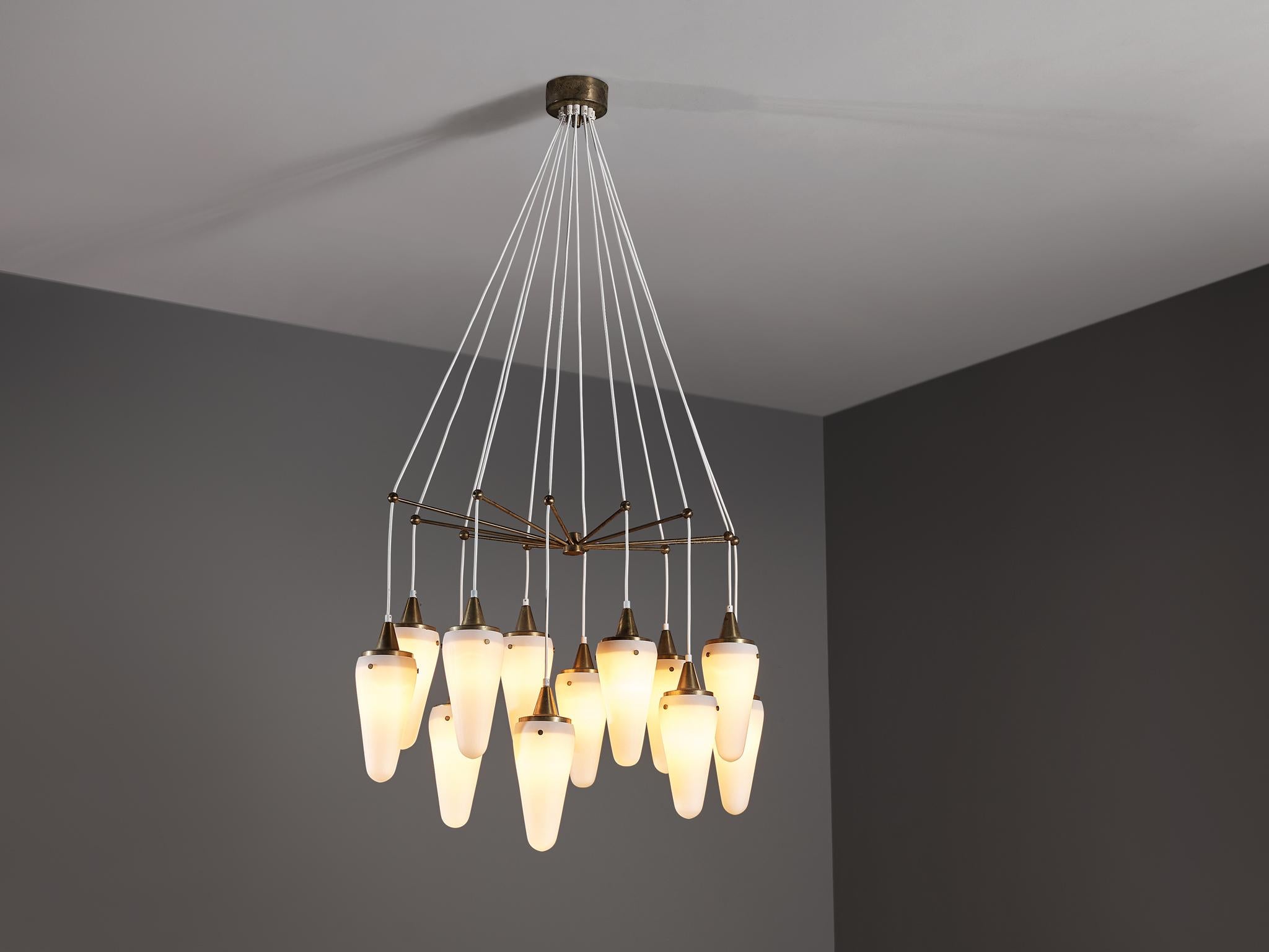 Hans-Agne Jakobsson Chandelier in Brass and White Opaque Glass  For Sale 2