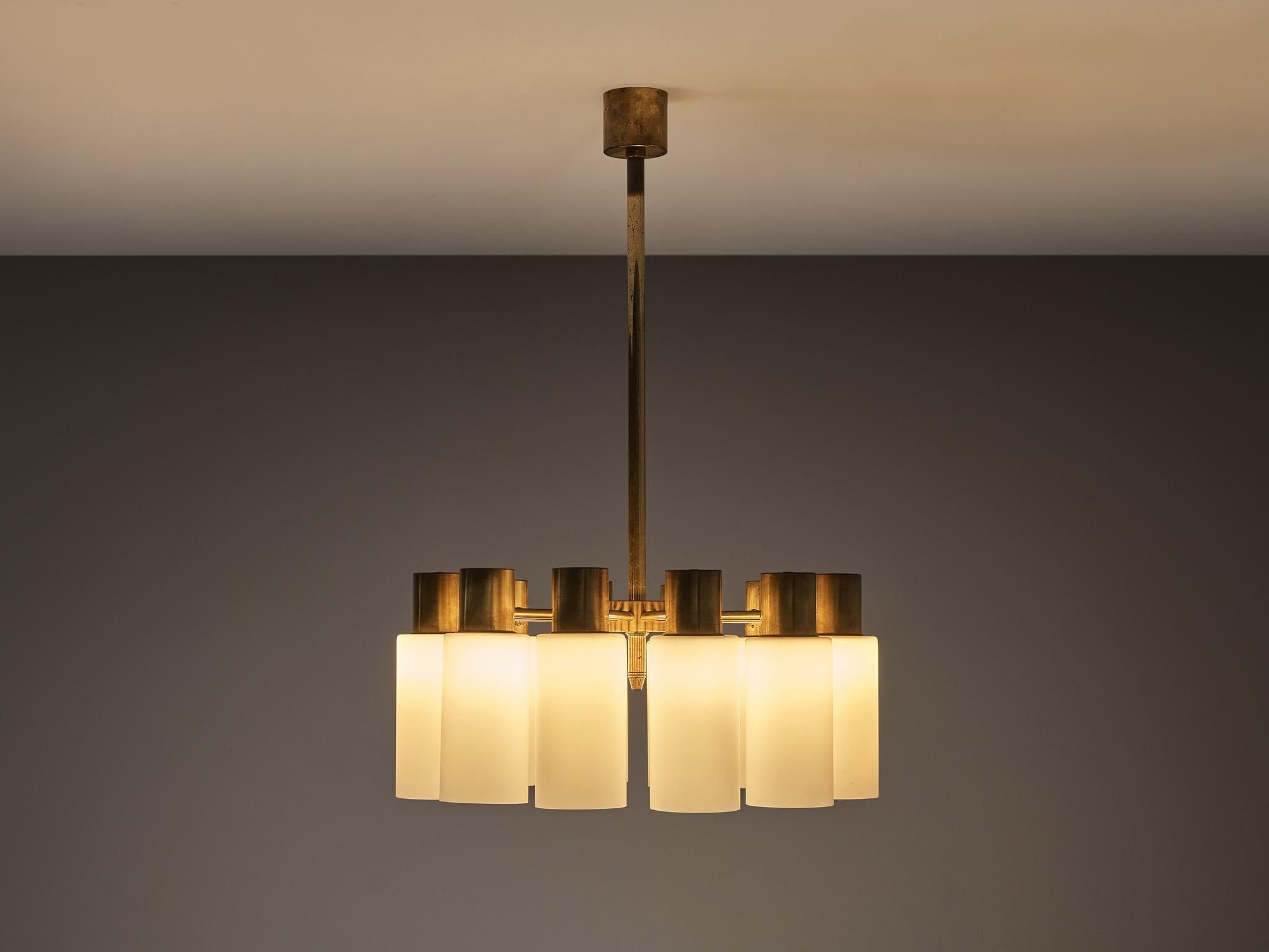 Hans-Agne Jakobsson Chandelier in Brass and White Opaque Glass 3