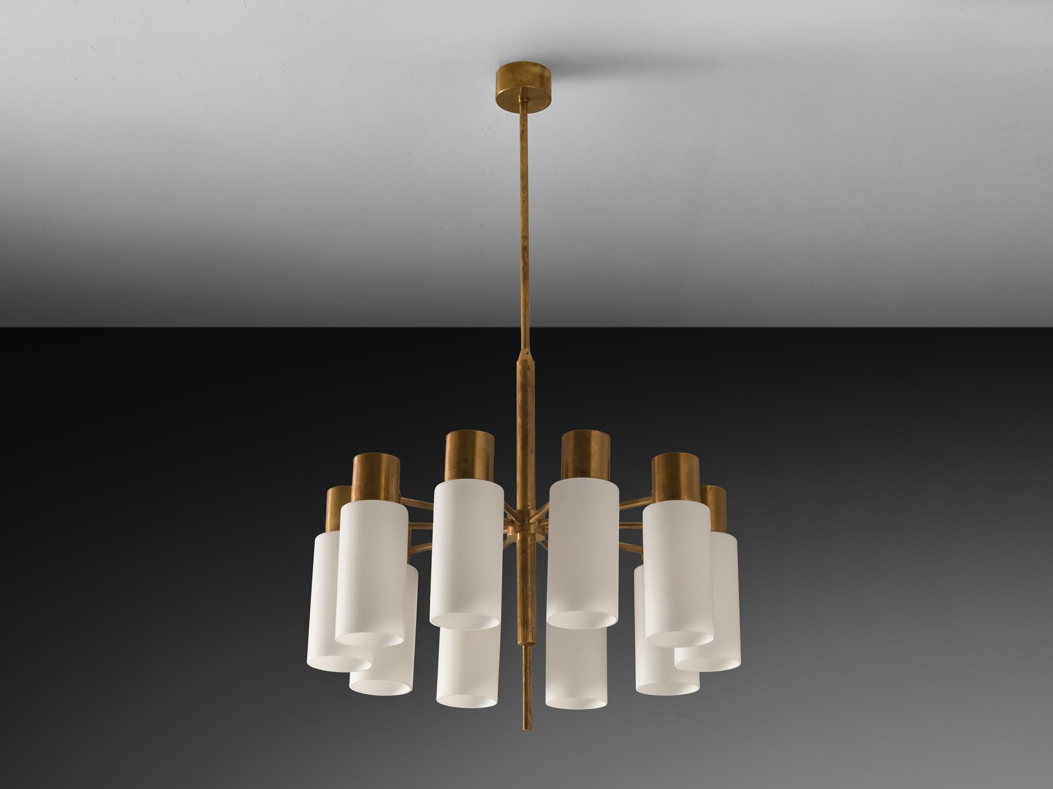 Lampadario Hans-Agne Jakobsson in ottone e vetro bianco opaco in vendita 2