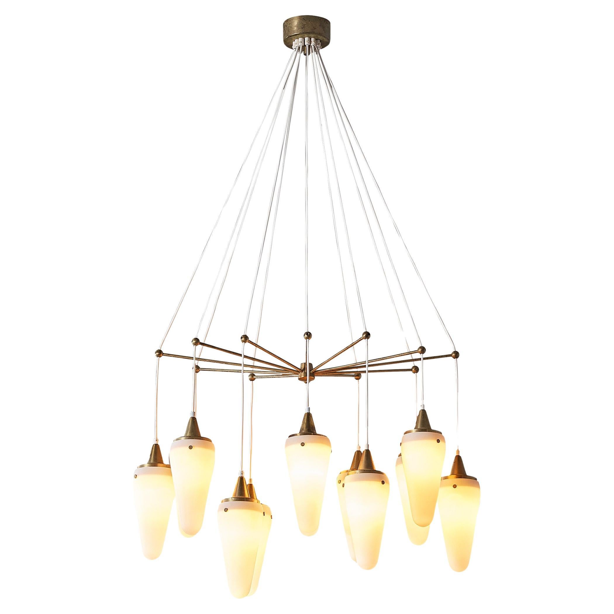 Hans-Agne Jakobsson Chandelier in Brass and White Opaque Glass 