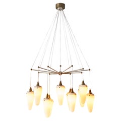 Vintage Hans-Agne Jakobsson Chandelier in Brass and White Opaque Glass 