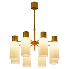 Hans-Agne Jakobsson Chandelier in Brass and White Opaque Glass