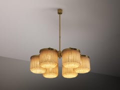 Hans-Agne Jakobsson Chandelier in Brass with Beige Silk Fringes