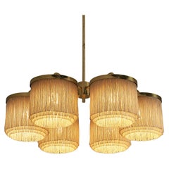 Hans-Agne Jakobsson Chandelier in Brass with Beige Silk Fringes