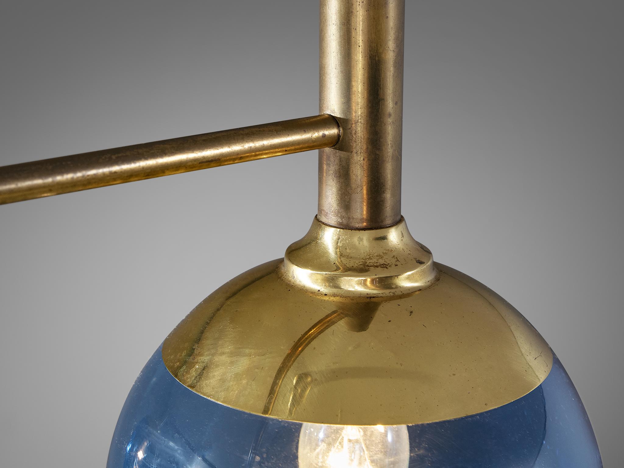 Hans-Agne Jakobsson Chandelier in Brass with Blue Shades  4