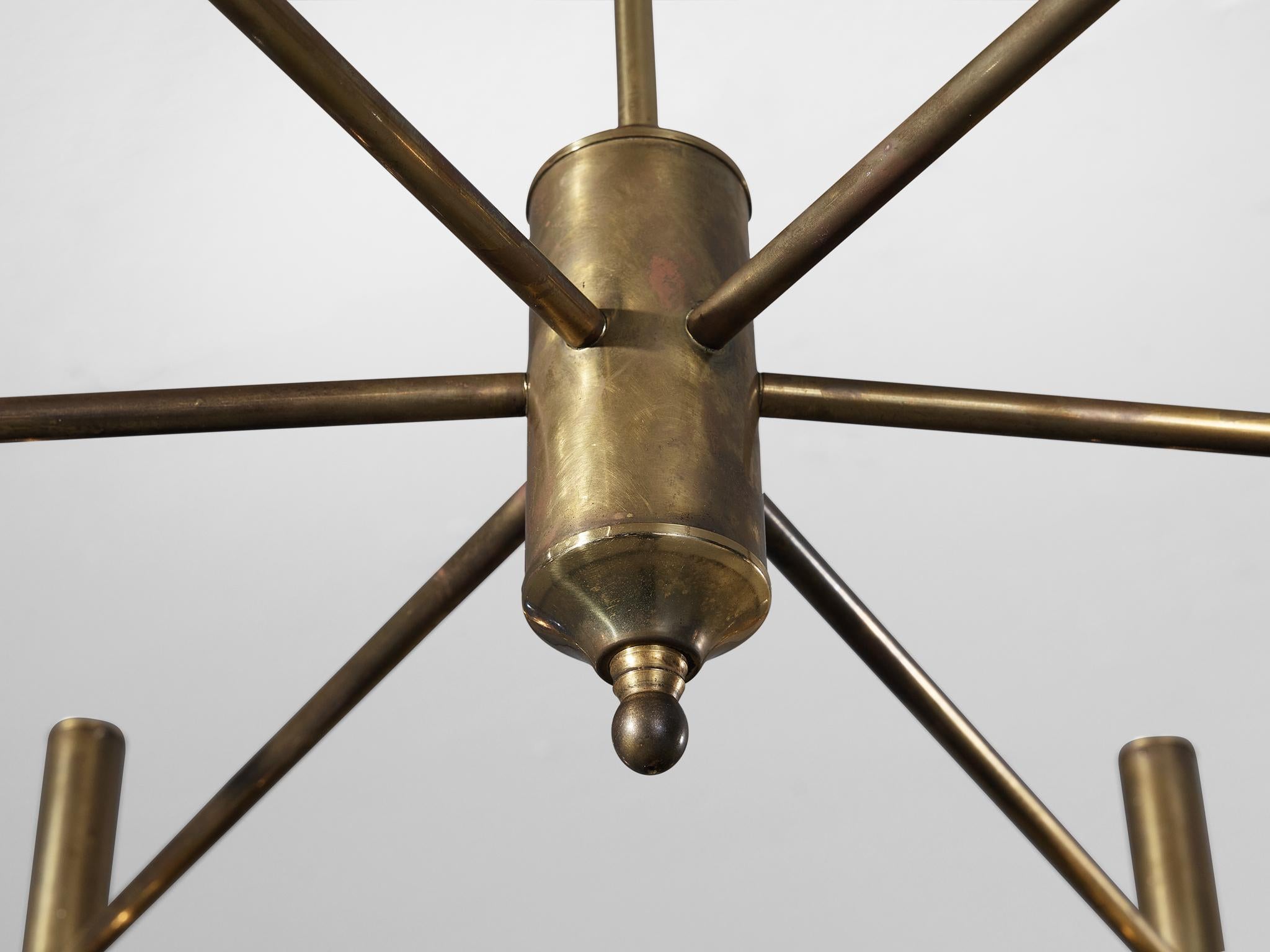 Hans-Agne Jakobsson Chandelier in Brass with Blue Shades  3
