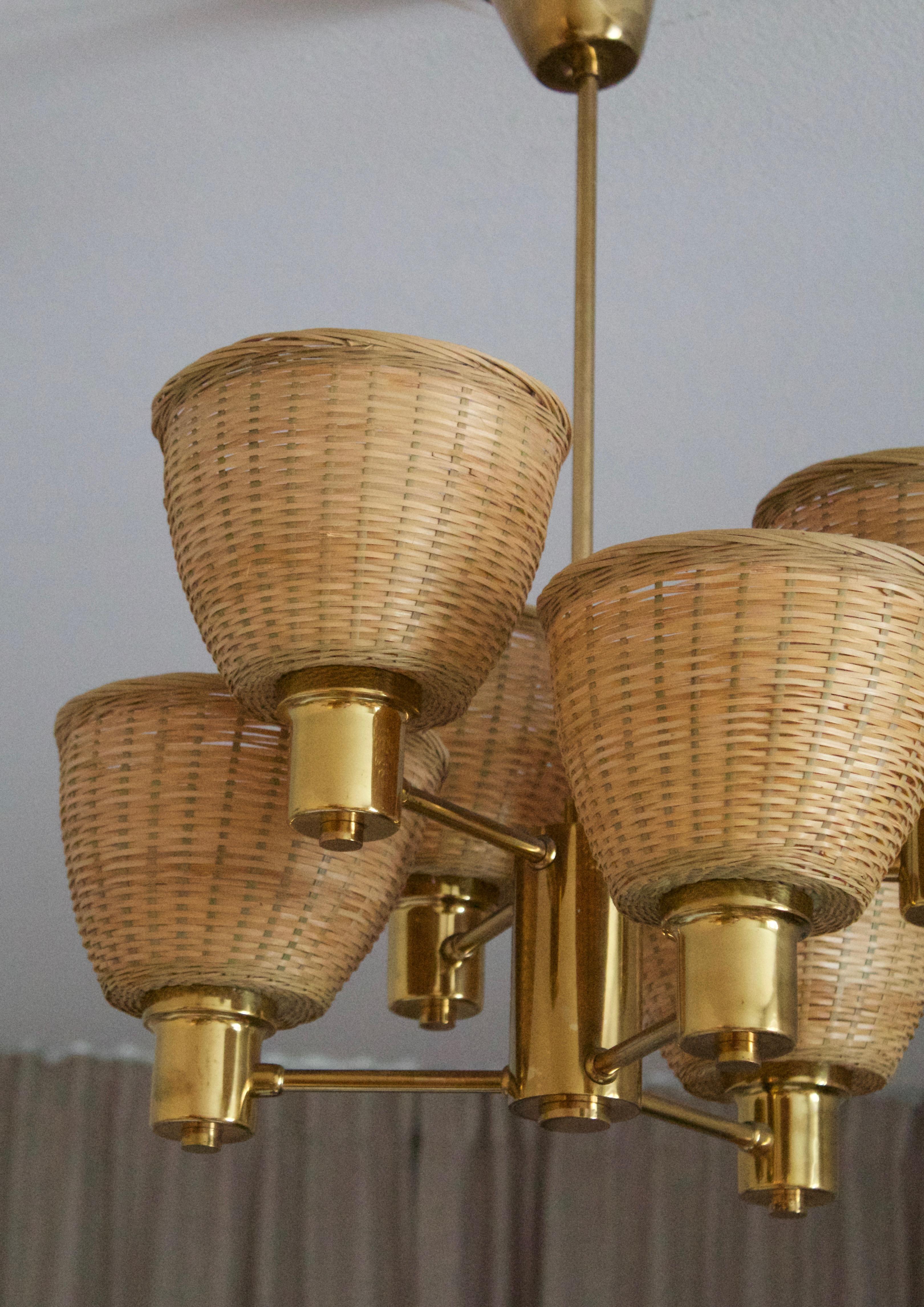 rattan and brass chandelier