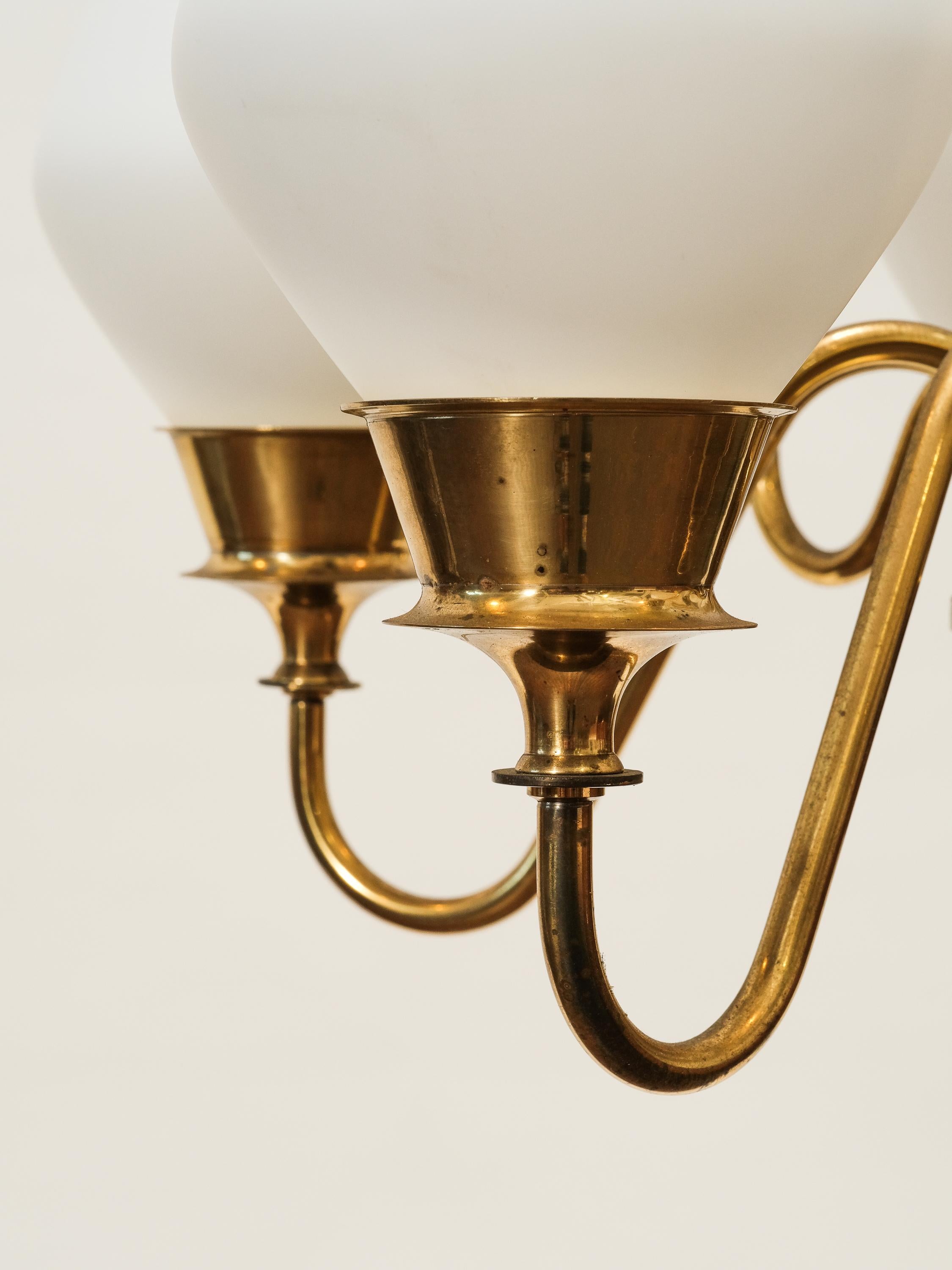 Hans-Agne Jakobsson Chandelier Model T-837/10 in Brass and Glass, Sweden, 1960s 3