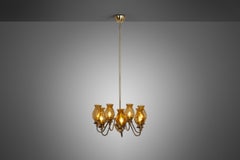 Hans-Agne Jakobsson Chandelier Model T-837/7 in Brass and Glass, Sweden 1960s