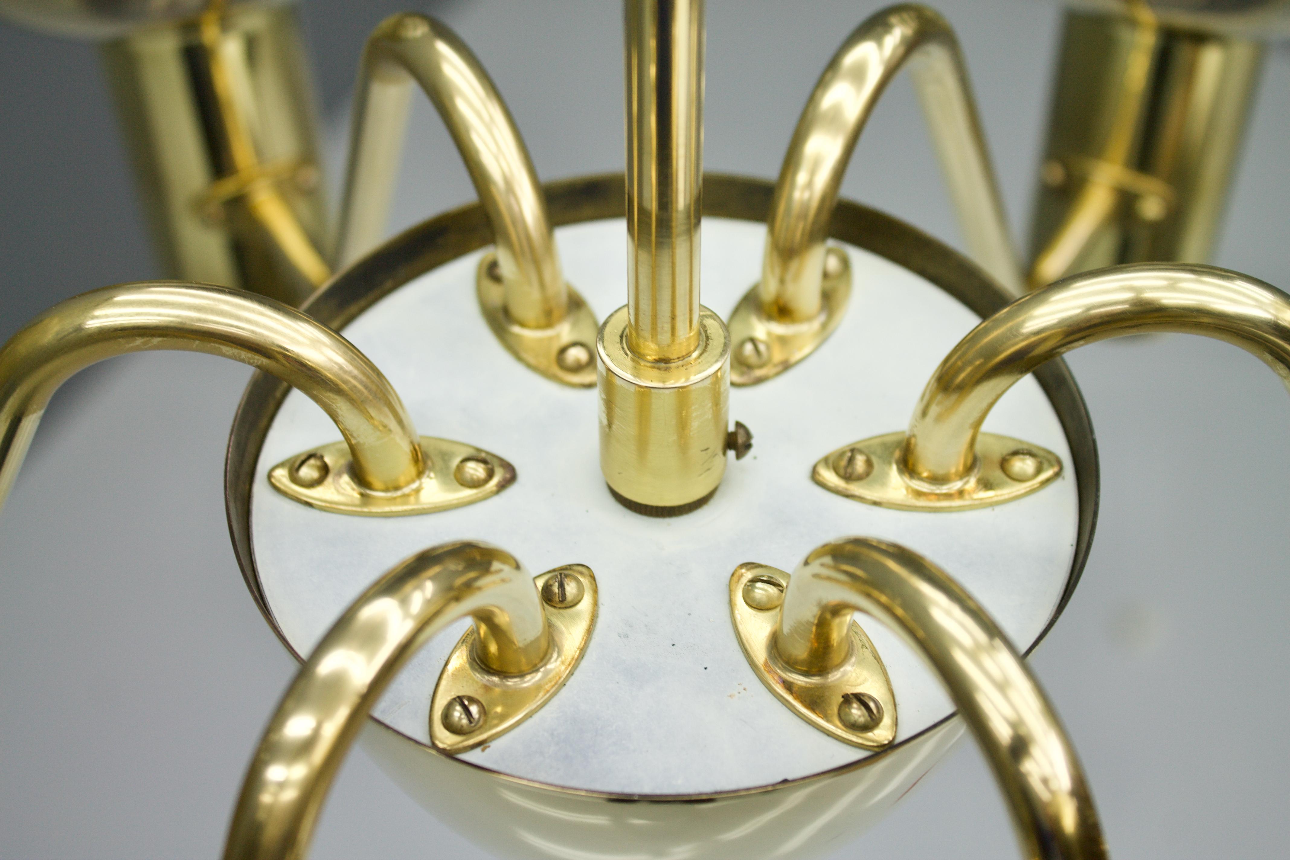 Hans-Agne Jakobsson Chandelier Patricia T 372/6 Brass and Glass, Sweden, 1960s 1