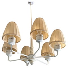 Hans-Agne Jakobsson chandelier T526, white with textile shades, Sweden, 1960s