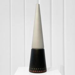 Hans-Agne Jakobsson conical mid-century table lamp, glass & wood, Sweden, 1950s