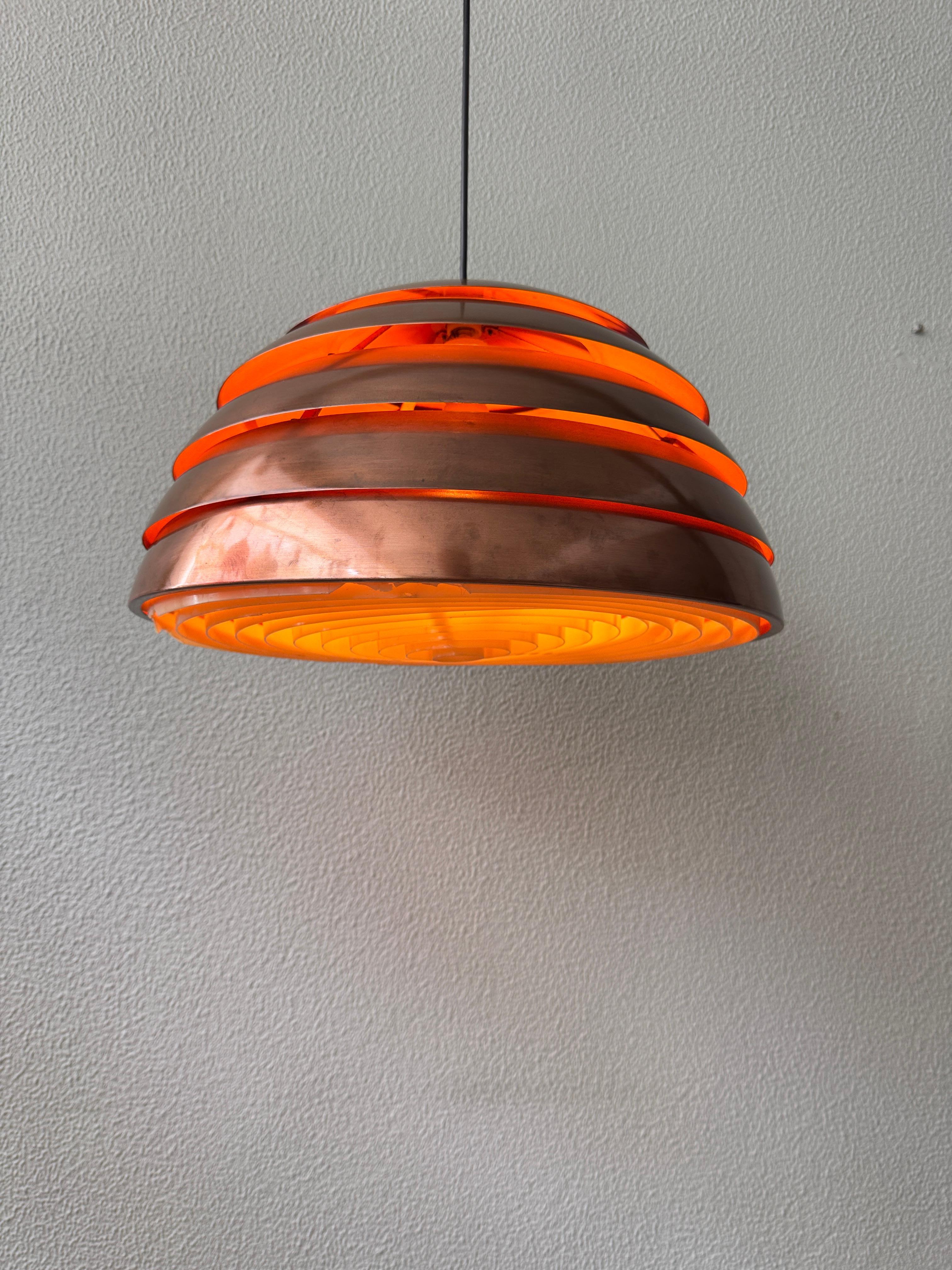 Mid-Century Modern Hans-Agne Jakobsson Copper Pendant Lamp Model T325/450 Markaryd Sweden 1960s For Sale