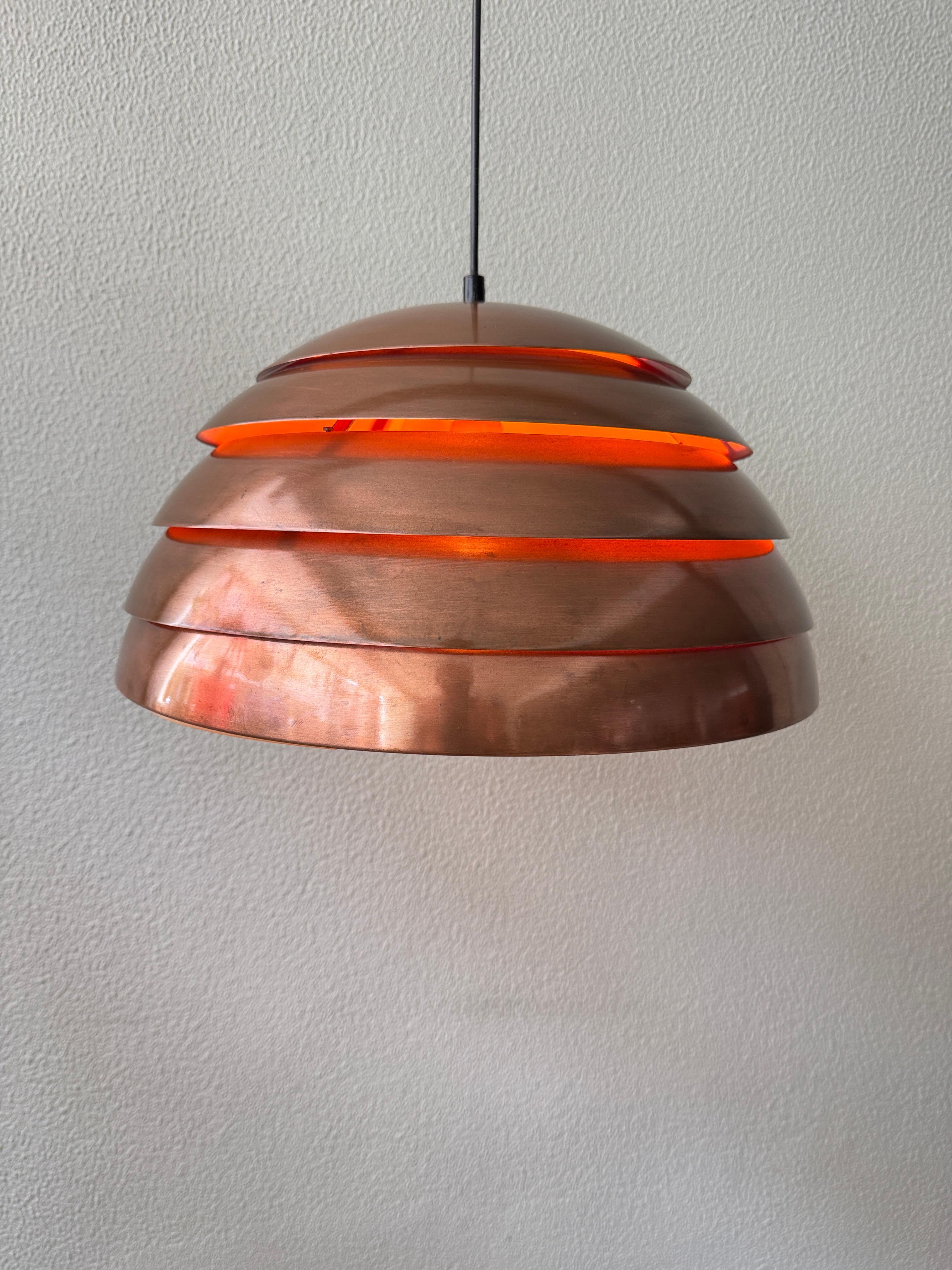 Swedish Hans-Agne Jakobsson Copper Pendant Lamp Model T325/450 Markaryd Sweden 1960s For Sale