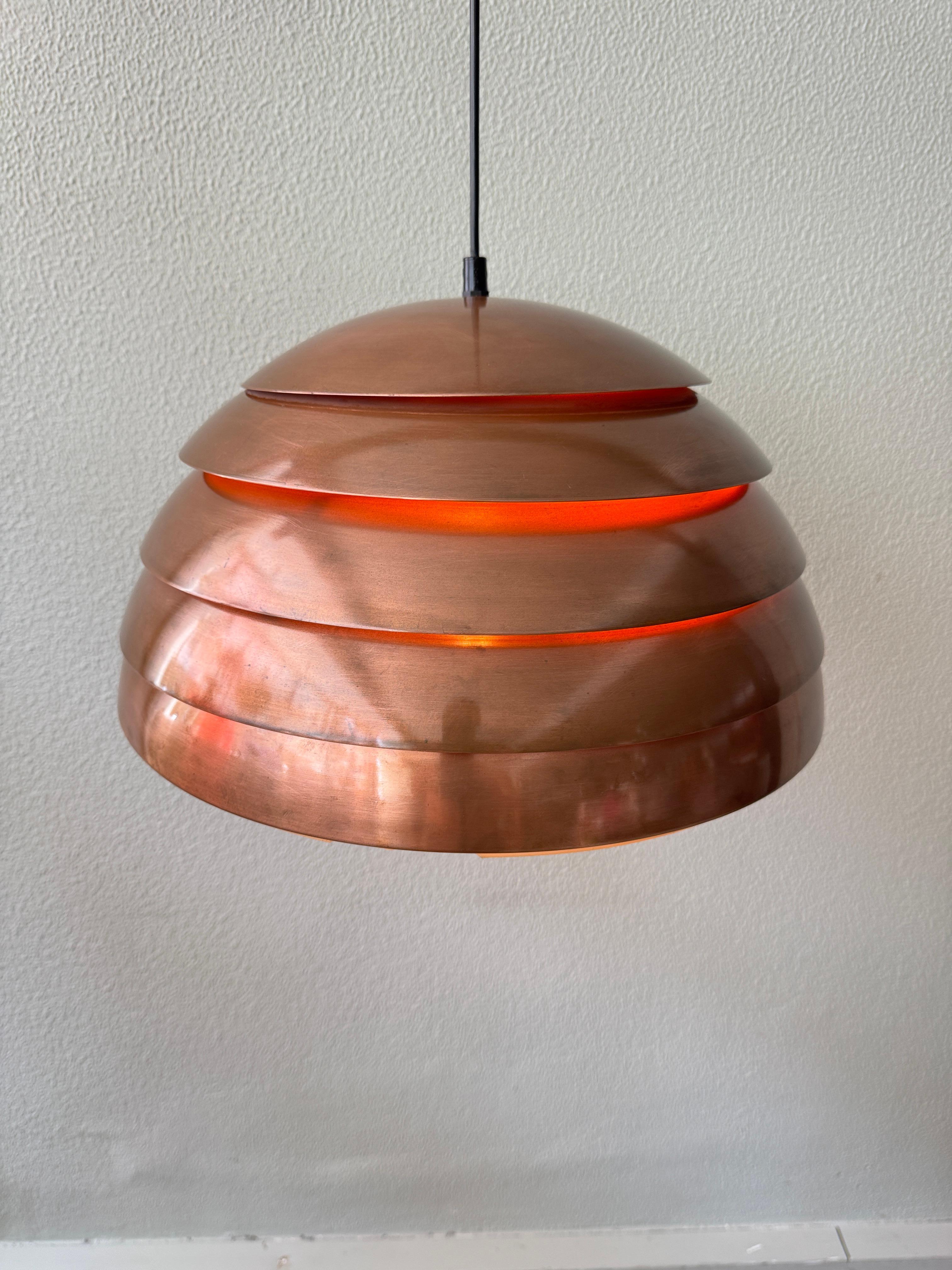 Aluminum Hans-Agne Jakobsson Copper Pendant Lamp Model T325/450 Markaryd Sweden 1960s For Sale