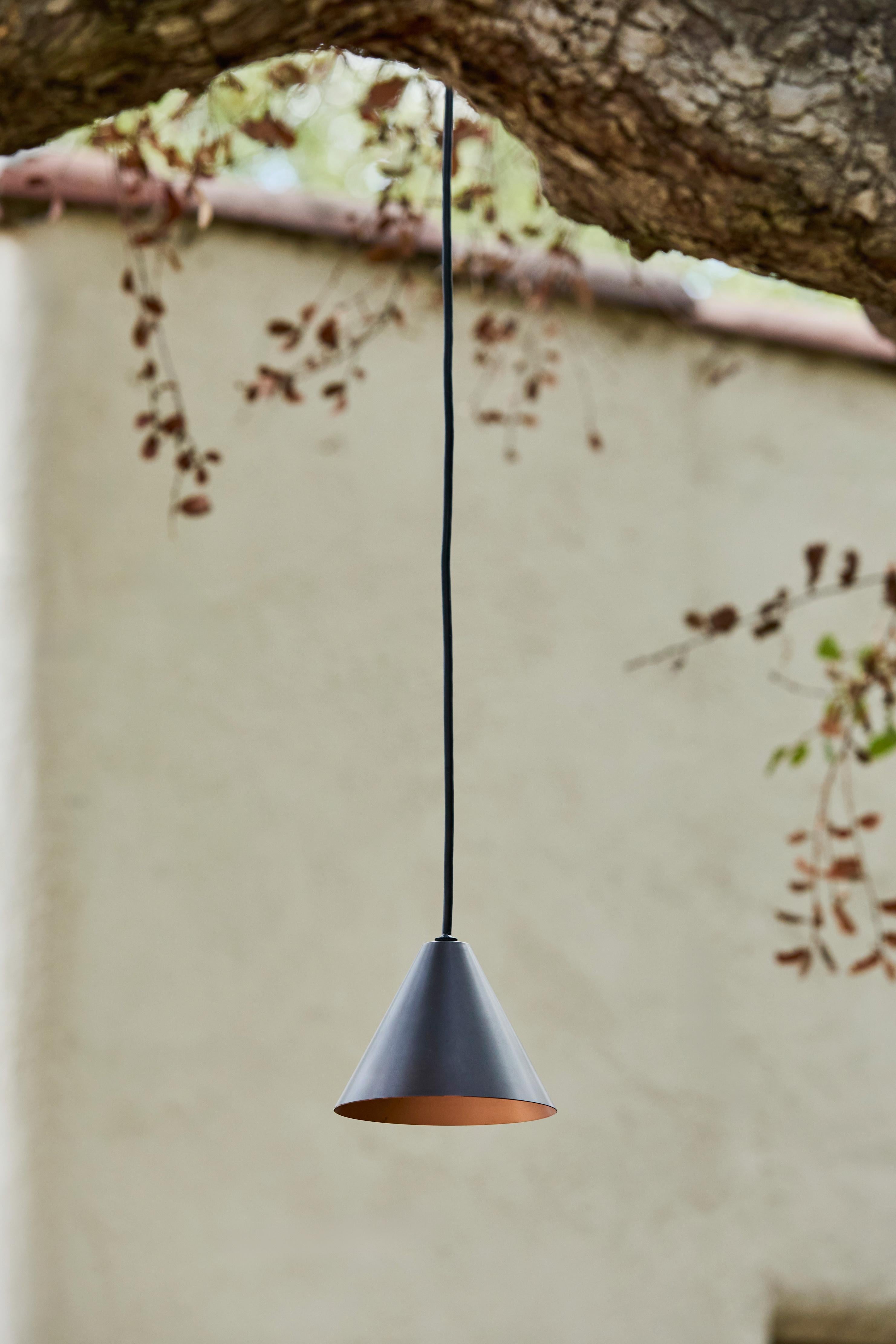 Swedish Hans-Agne Jakobsson Dark Brown Patinated 'Mini-Tratten' Outdoor Pendant For Sale