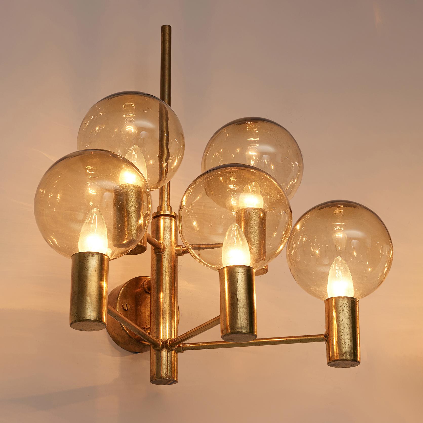 Swedish Hans-Agne Jakobsson Five Armed Brass Wall Light For Sale