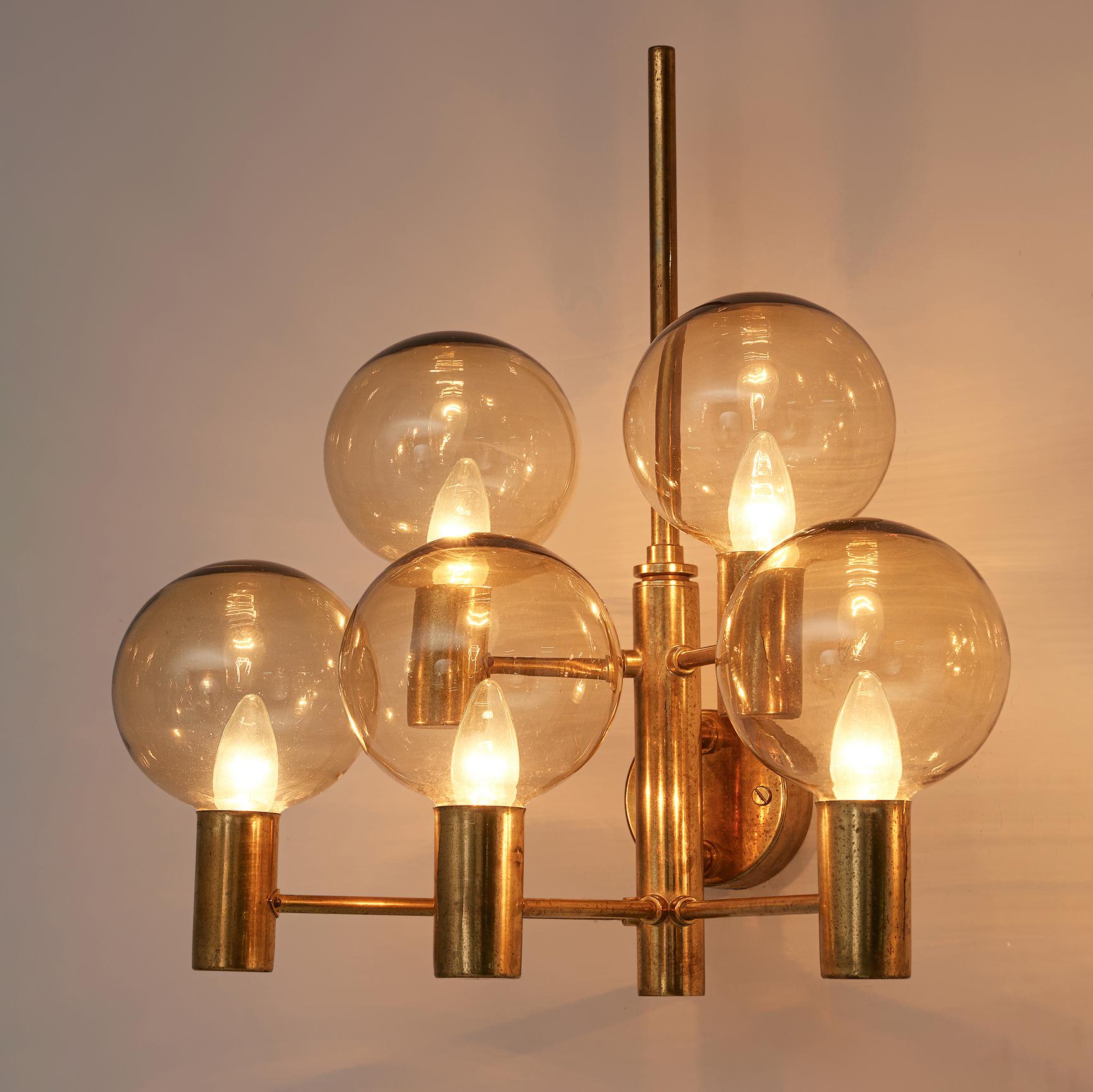 Mid-20th Century Hans-Agne Jakobsson Five Armed Brass Wall Light For Sale