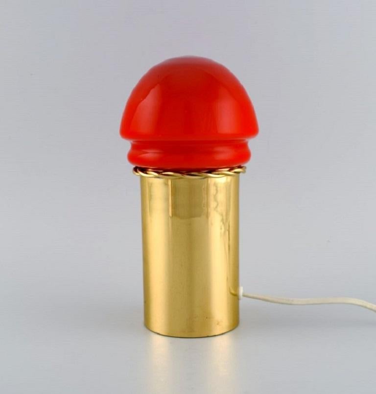 Scandinavian Modern Hans Agne Jakobsson for A / B Markaryd.  Brass table lamp with red shade For Sale