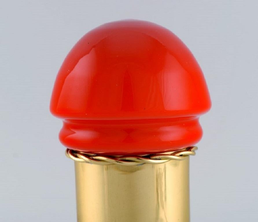 Hans Agne Jakobsson for A / B Markaryd.  Brass table lamp with red shade In Excellent Condition For Sale In Copenhagen, DK