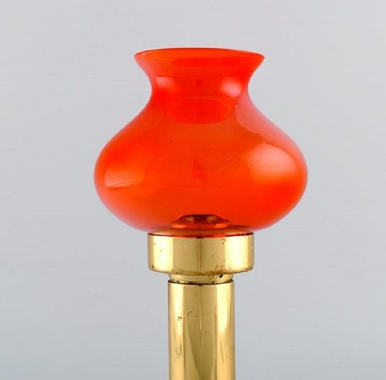 Scandinavian Modern Hans-Agne Jakobsson for A / B Markaryd, Oil Lamps in Brass and Red Art Glass For Sale