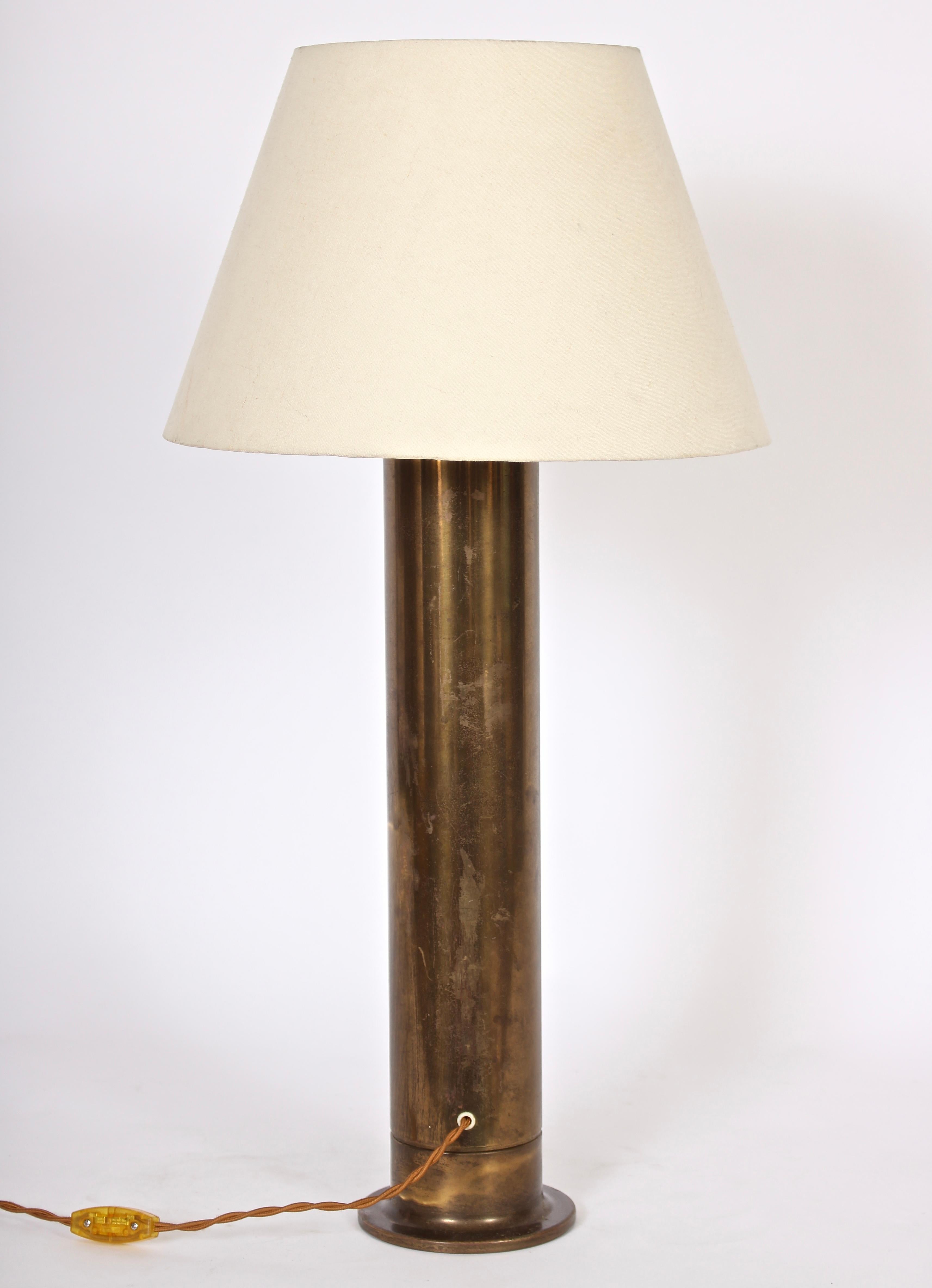 All Brass Table Lamp by Hans Agne Jakobsson for AB Markaryd, Sweden. Featuring a reflective column form, with small footprint and ceramic standard socket. Shade shown for display only and not for sale (10H x 8D top x 15D bottom). 20H to top of