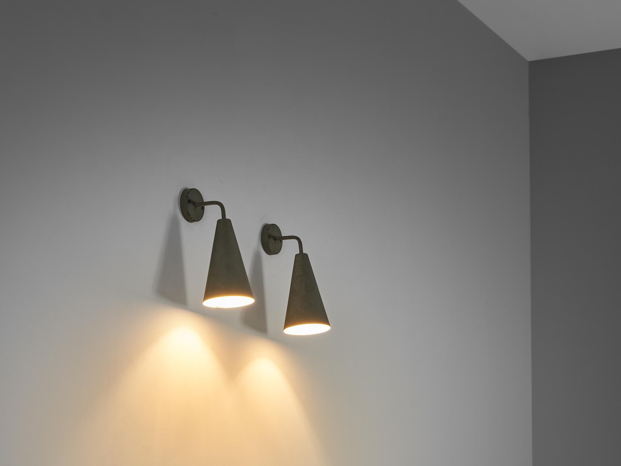 Hans Agne Jakobsson for Åhus Grey Lacquered Wall Lights  In Good Condition In Waalwijk, NL